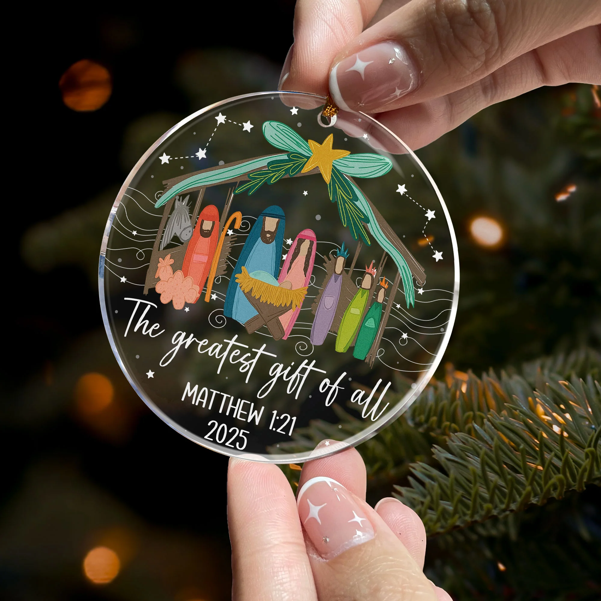 The Greatest Gift Of All Christmas Nativity Scene - Personalized Acrylic Ornament - Image 2