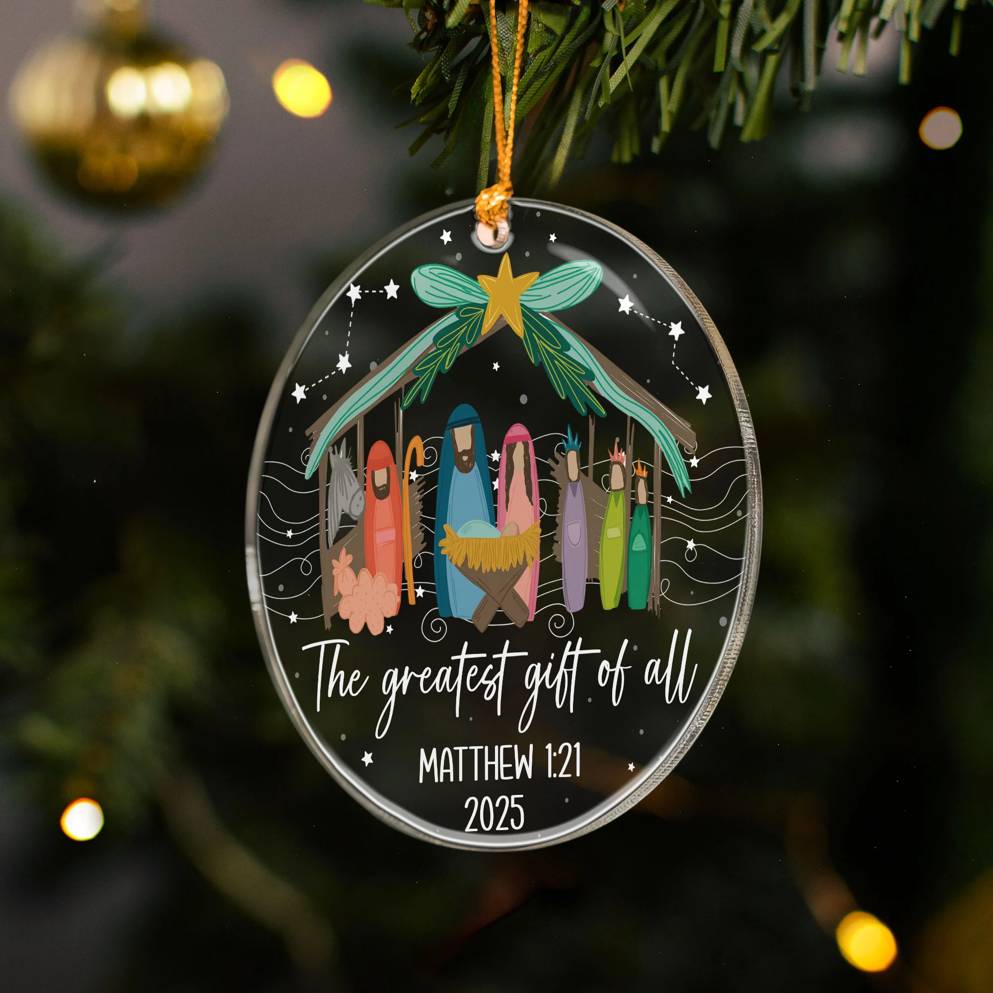 The Greatest Gift Of All Christmas Nativity Scene - Personalized Acrylic Ornament - Image 3