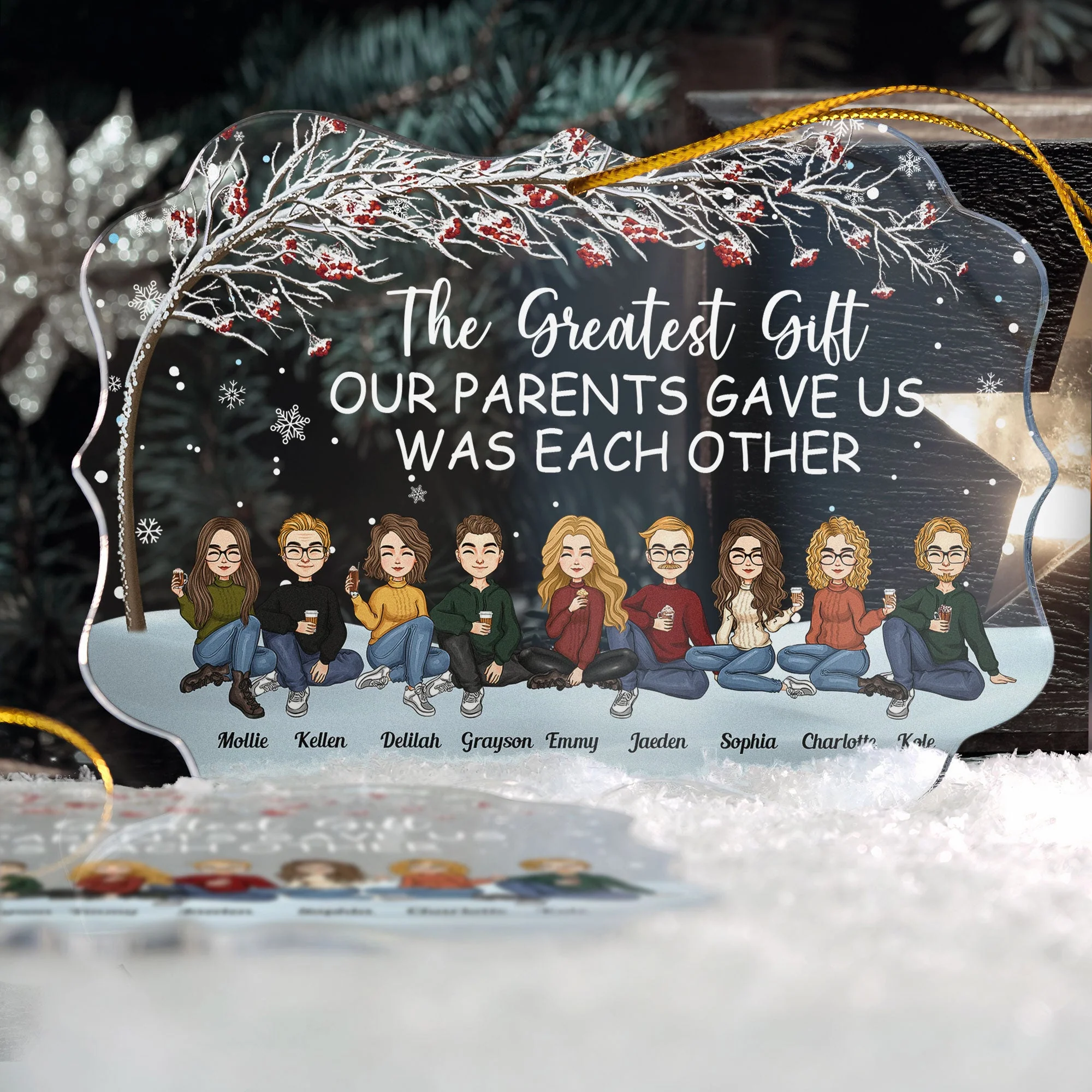 The Greatest Gift Our Parents Gave Us Was Each Other - Cartoon Version - Personalized Acrylic Ornament - Christmas, New Year Gift For Family, Sisters, Brothers, Siblings - Image 2
