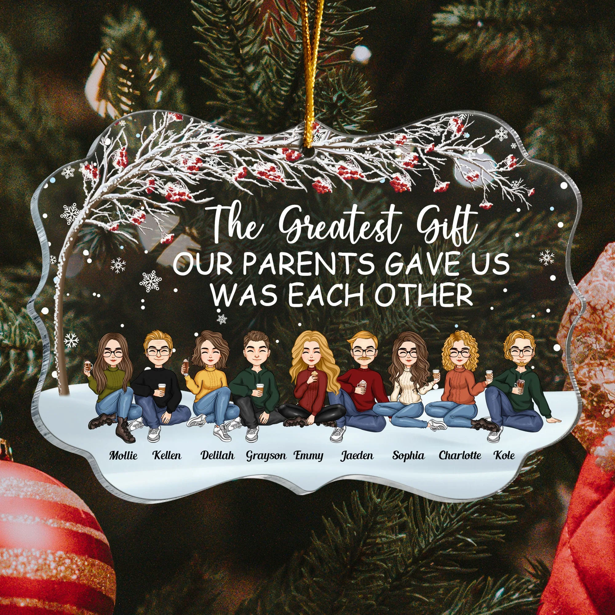 The Greatest Gift Our Parents Gave Us Was Each Other - Cartoon Version - Personalized Acrylic Ornament - Christmas, New Year Gift For Family, Sisters, Brothers, Siblings - Image 3