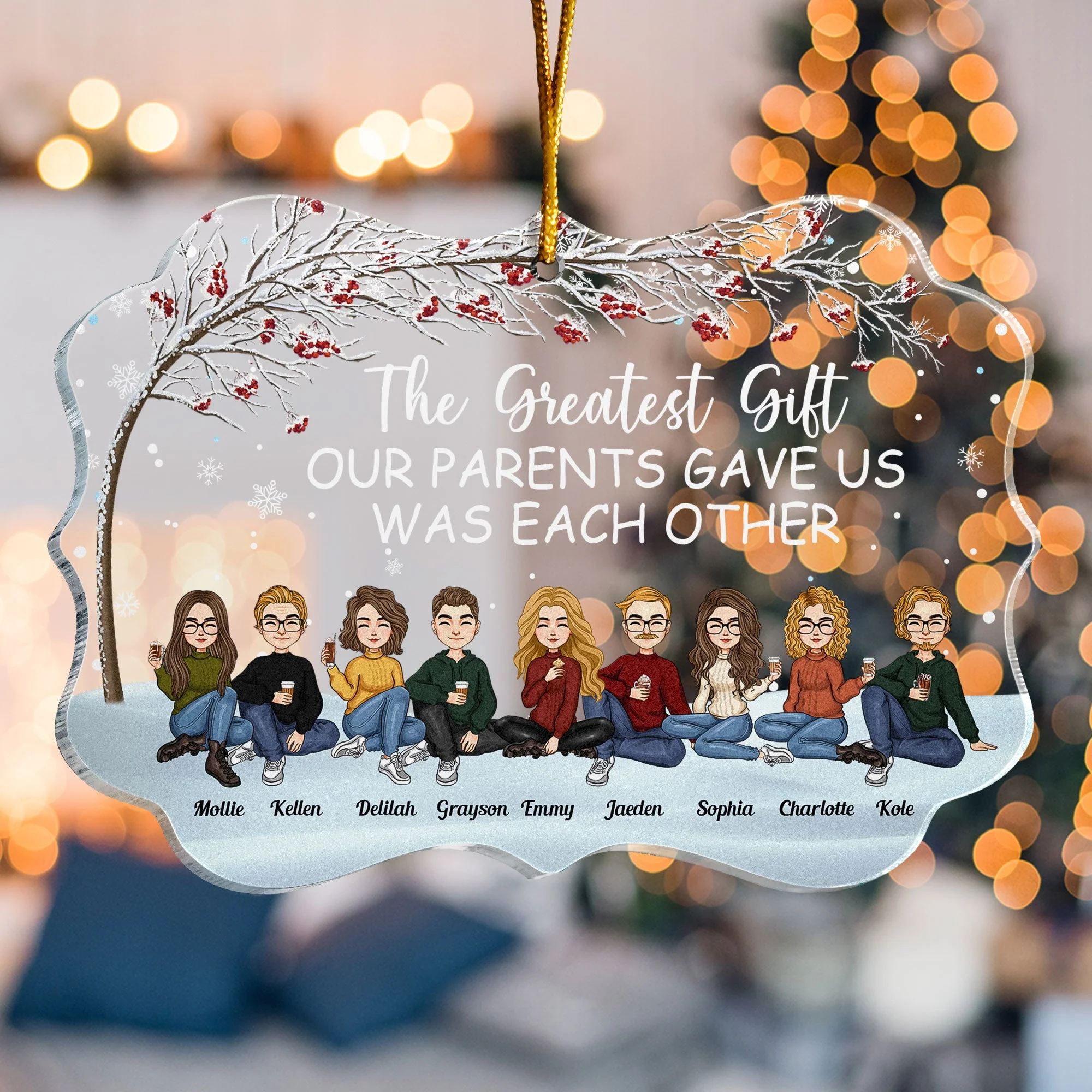 The Greatest Gift Our Parents Gave Us Was Each Other - Cartoon Version - Personalized Acrylic Ornament - Christmas, New Year Gift For Family, Sisters, Brothers, Siblings - Image 4