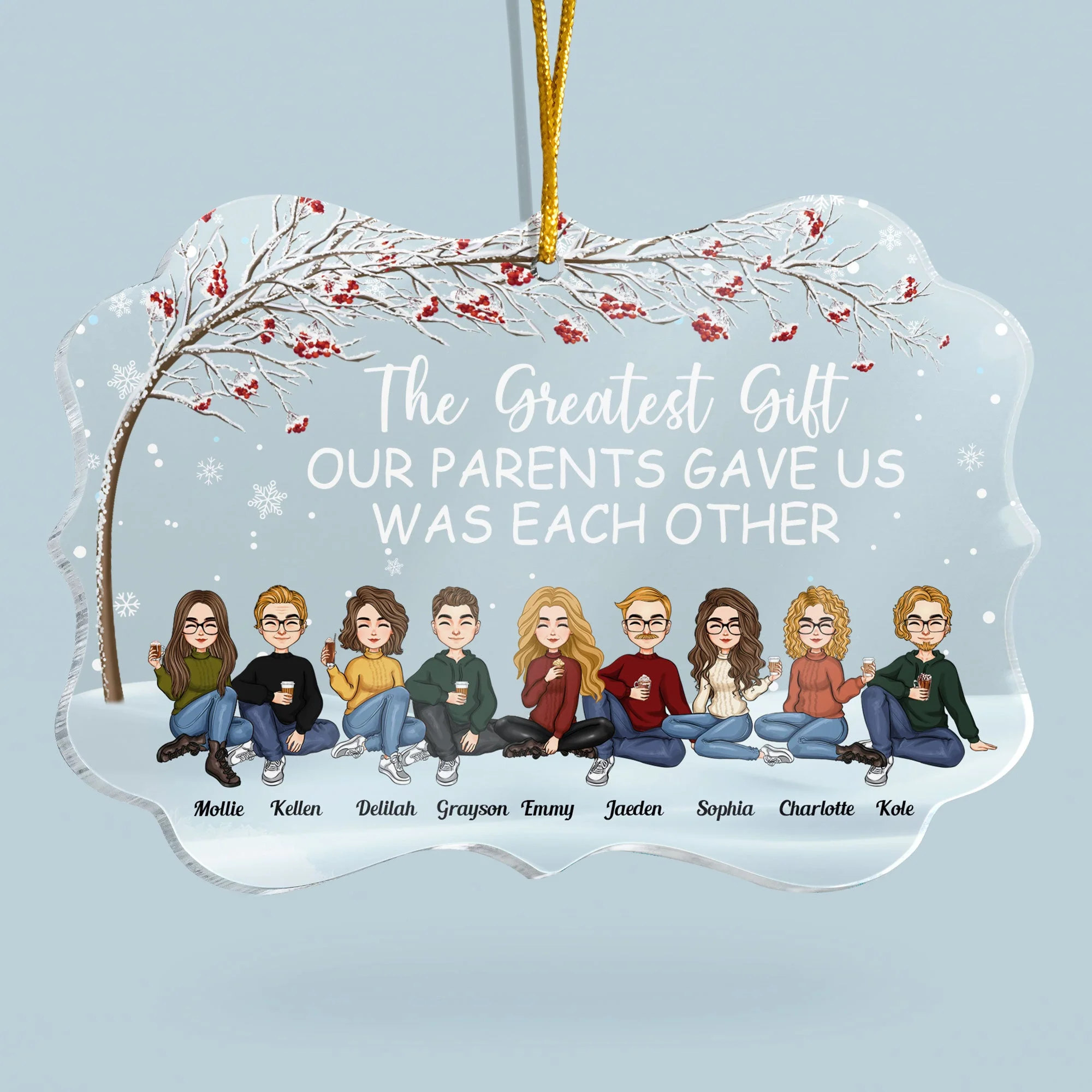 The Greatest Gift Our Parents Gave Us Was Each Other - Cartoon Version - Personalized Acrylic Ornament - Christmas, New Year Gift For Family, Sisters, Brothers, Siblings - Image 5