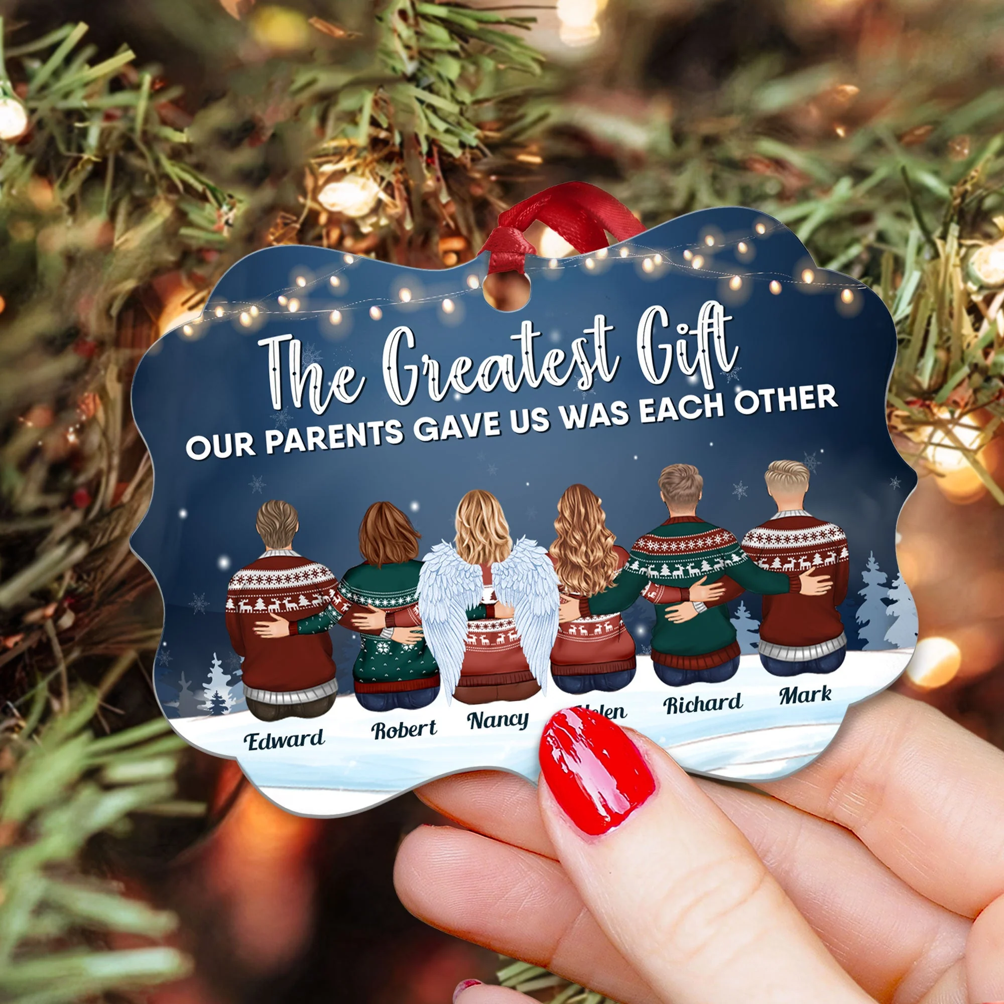The Greatest Gift Our Parents Gave Us Was Each Other - Personalized Aluminum/Wooden Ornament - Image 3