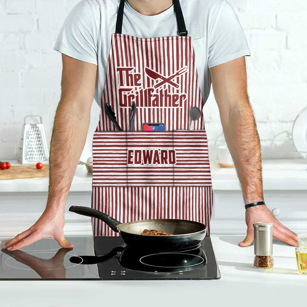 The Grillfather Custom Name Striped Pattern Father's Day Gift For Dad, Husband - Personalized Apron - Image 4
