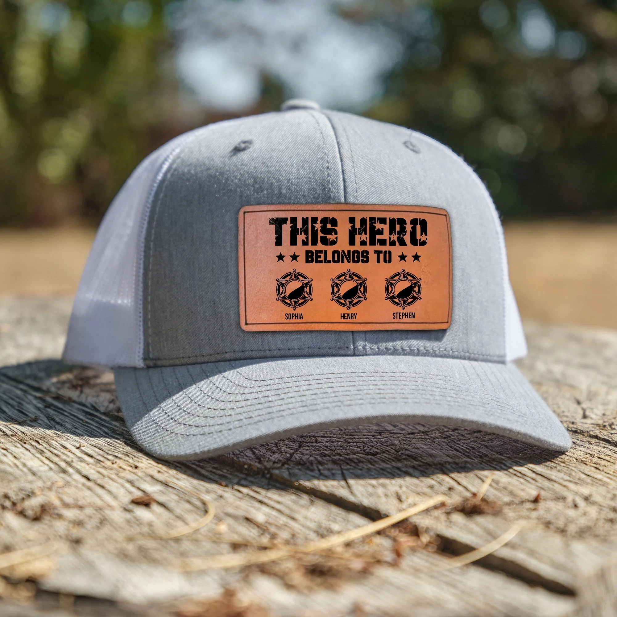 The Hero Belongs To Me - Personalized Leather Patch Hat - Image 2