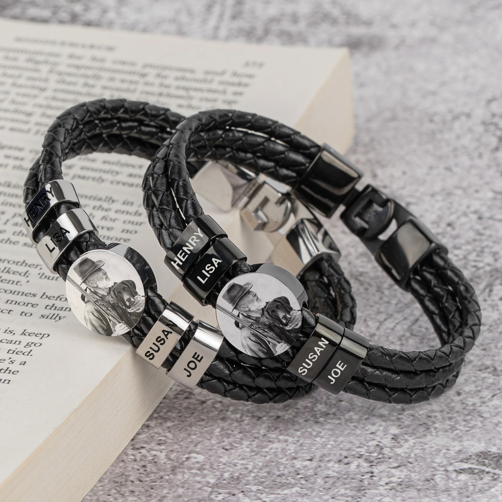 The Hunting Dad - Personalized Photo Leather Bracelet - Image 2