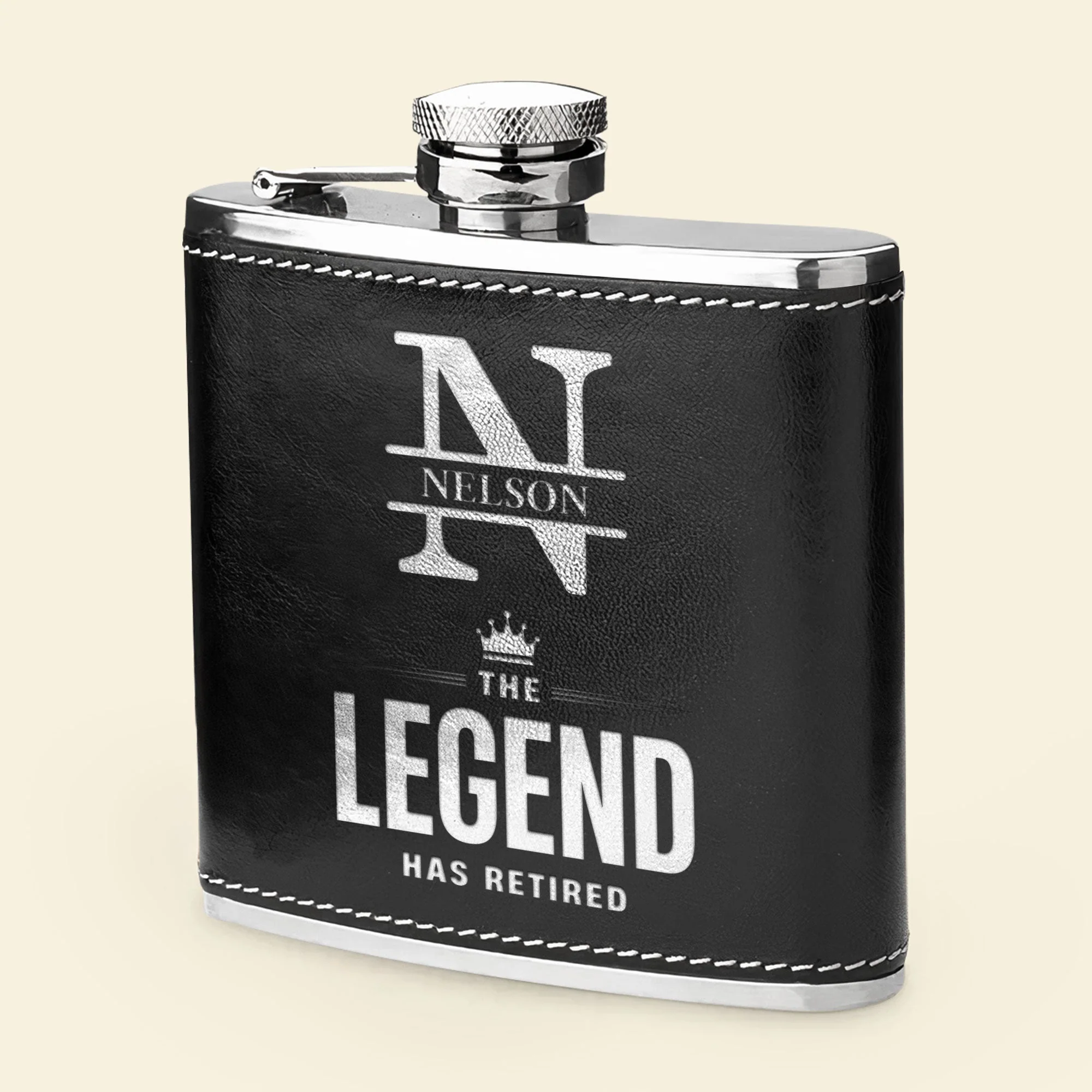 The Legend Has Retired - Personalized Leather Flask - Image 4