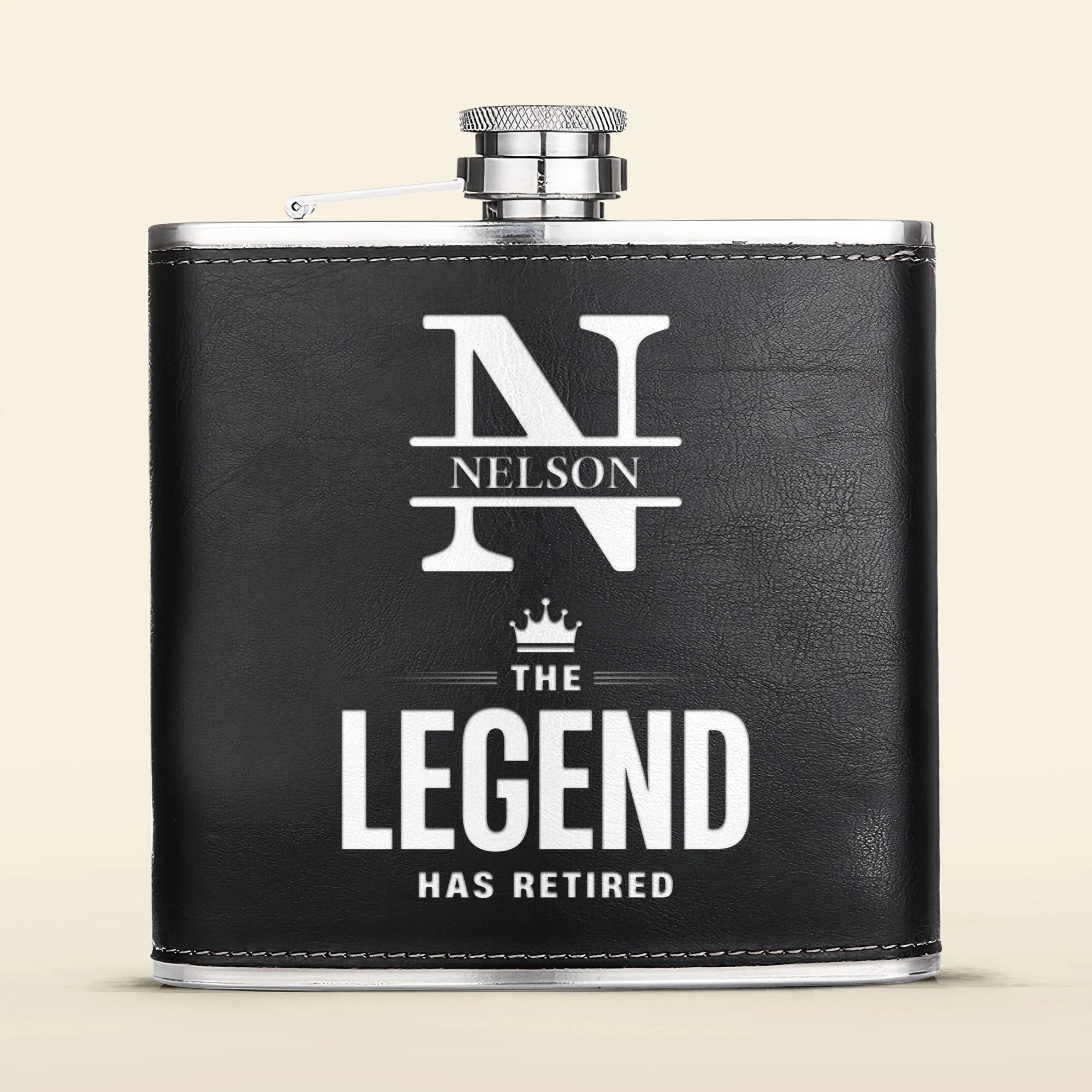 The Legend Has Retired - Personalized Leather Flask - Image 5