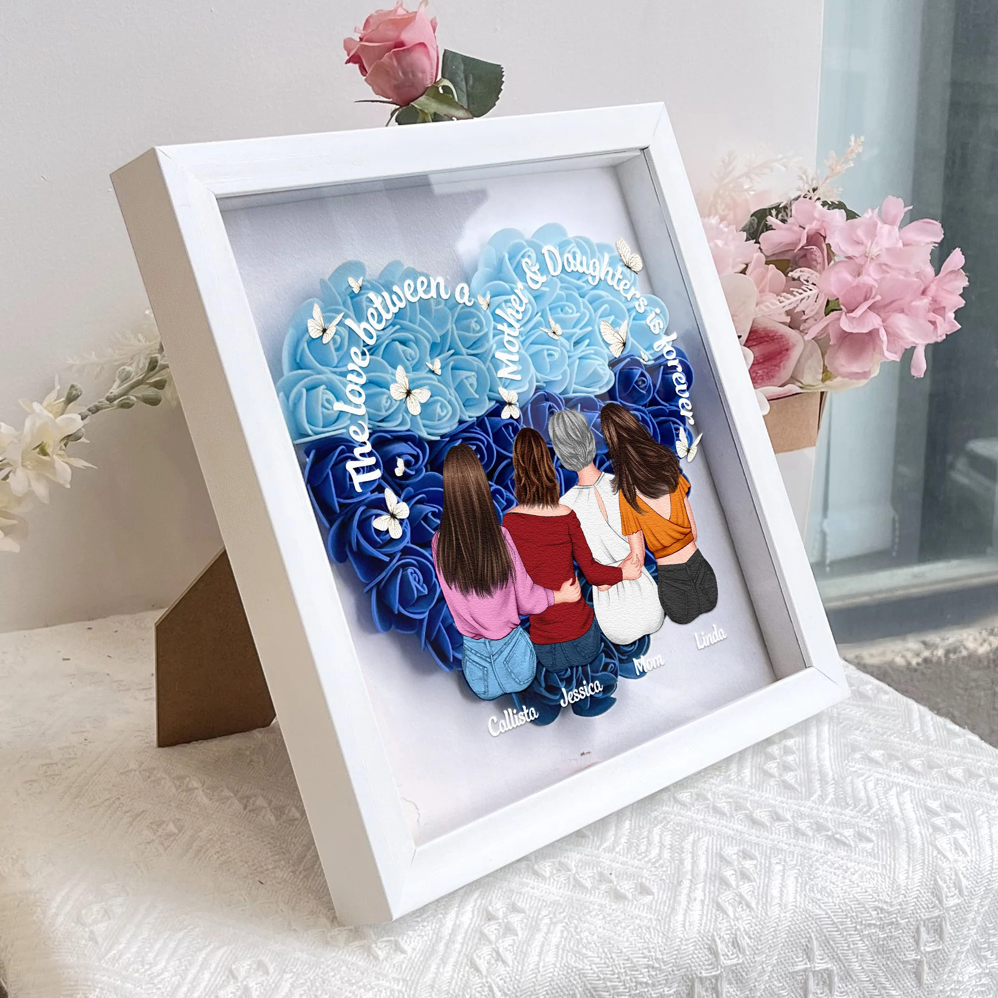 The Love Between A Mother And Daughters Is Forever - Personalized Flower Shadow Box - Image 3
