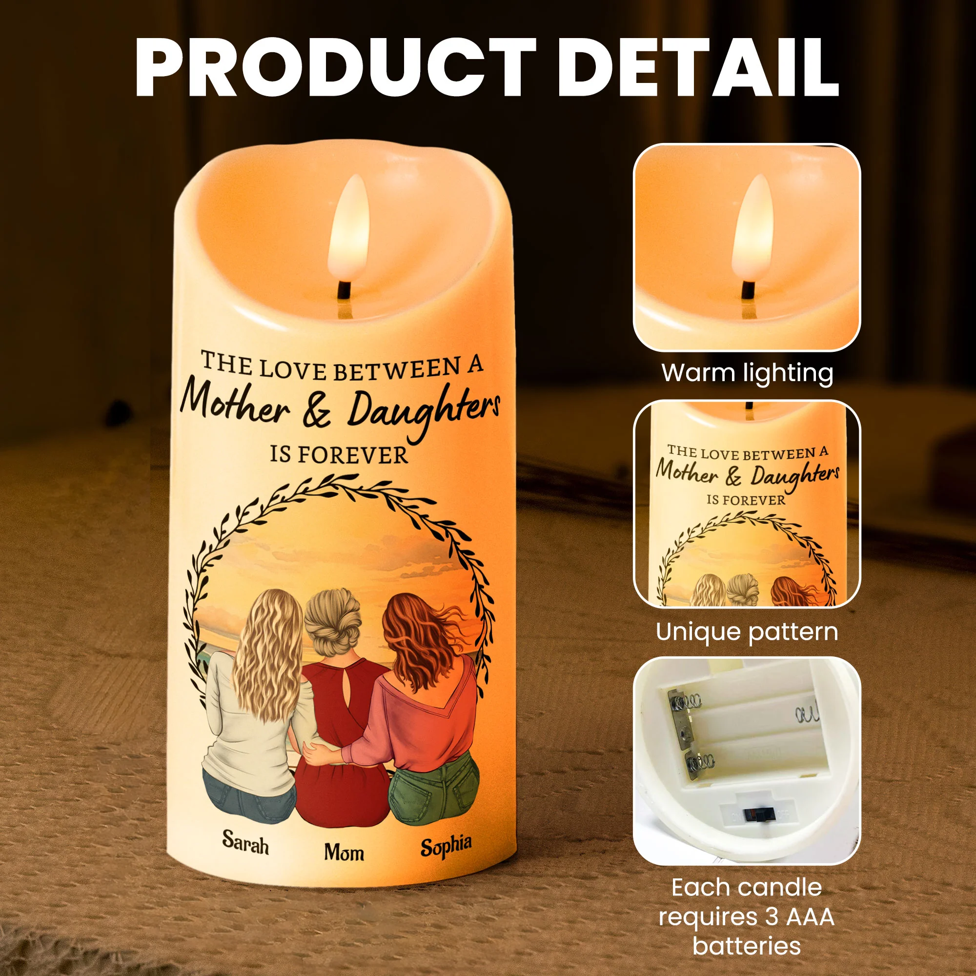 The Love Between A Mother & Daughters - Personalized LED Candle - Image 5