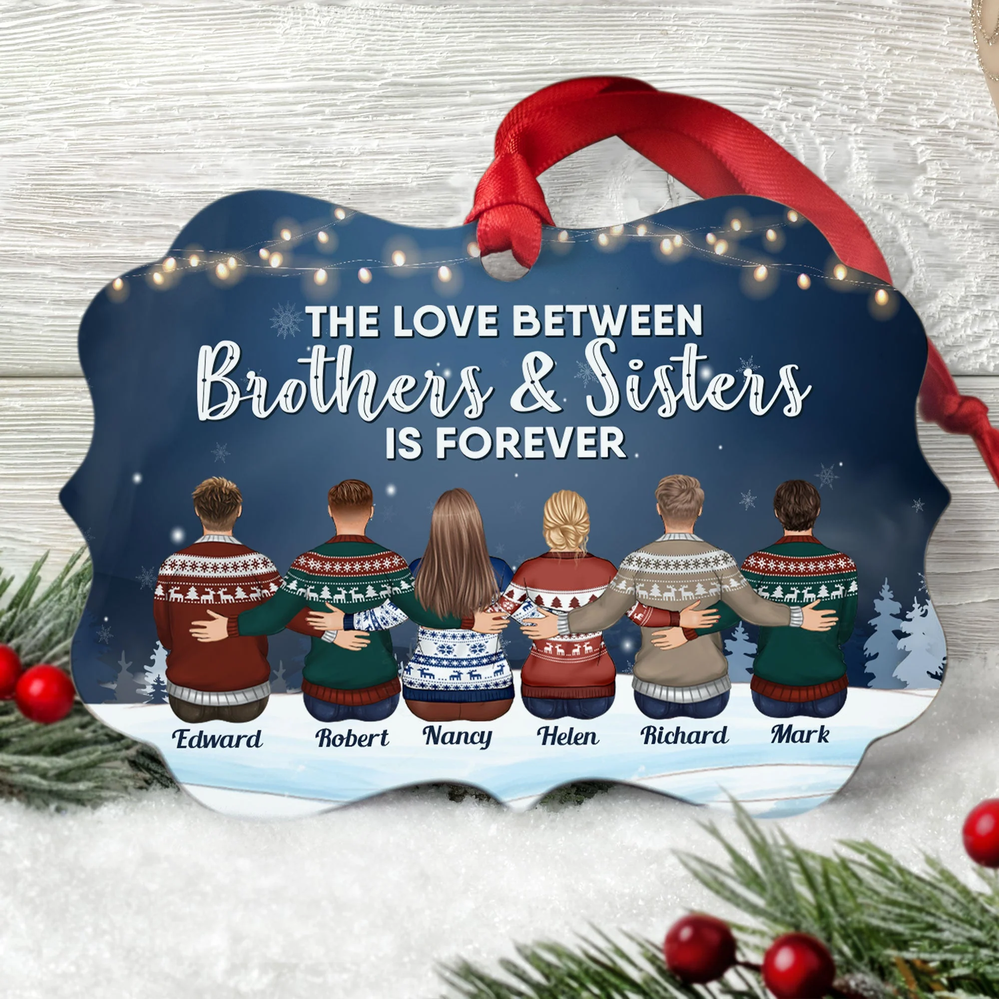 The Love Between Brothers & Sisters Is Forever - Personalized Siblings Ornament - Family Hugging - Image 2