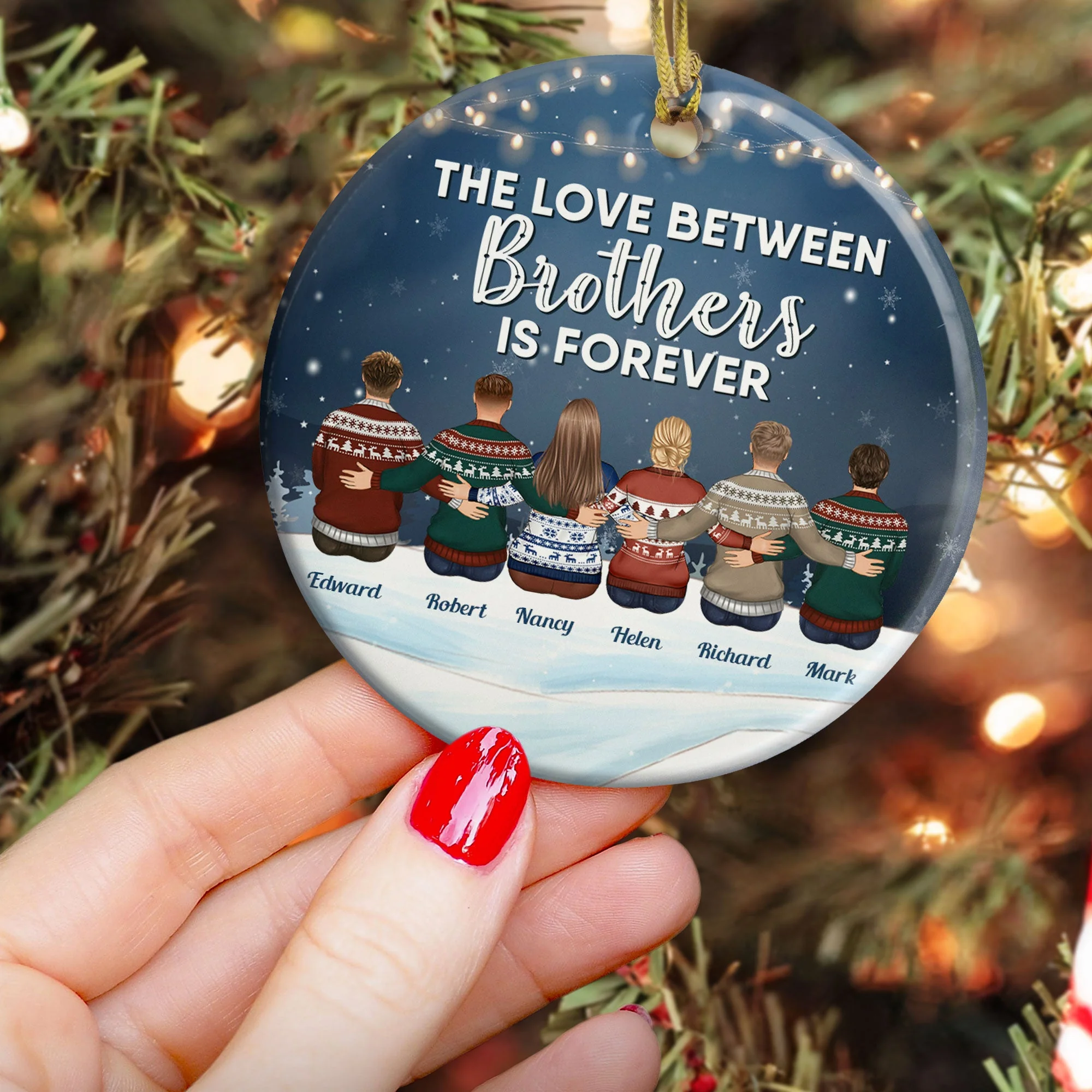 The Love Between Brothers & Sisters Is Forever - Personalized Ceramic Ornament - Family Hugging - Image 4
