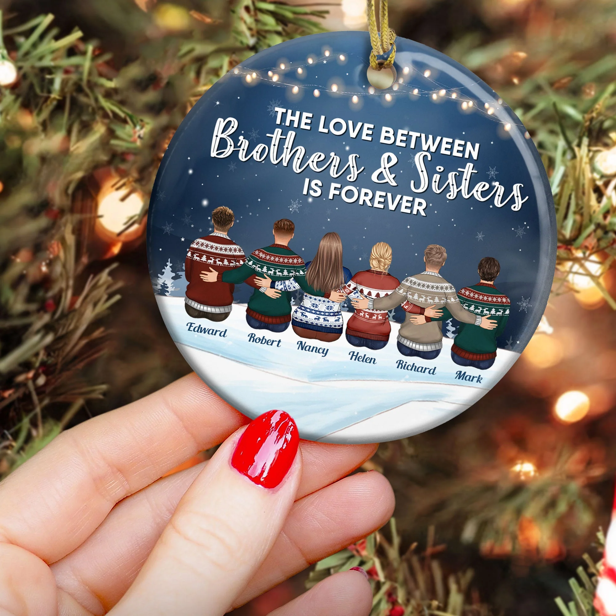 The Love Between Brothers & Sisters Is Forever - Personalized Ceramic Ornament - Family Hugging - Image 5