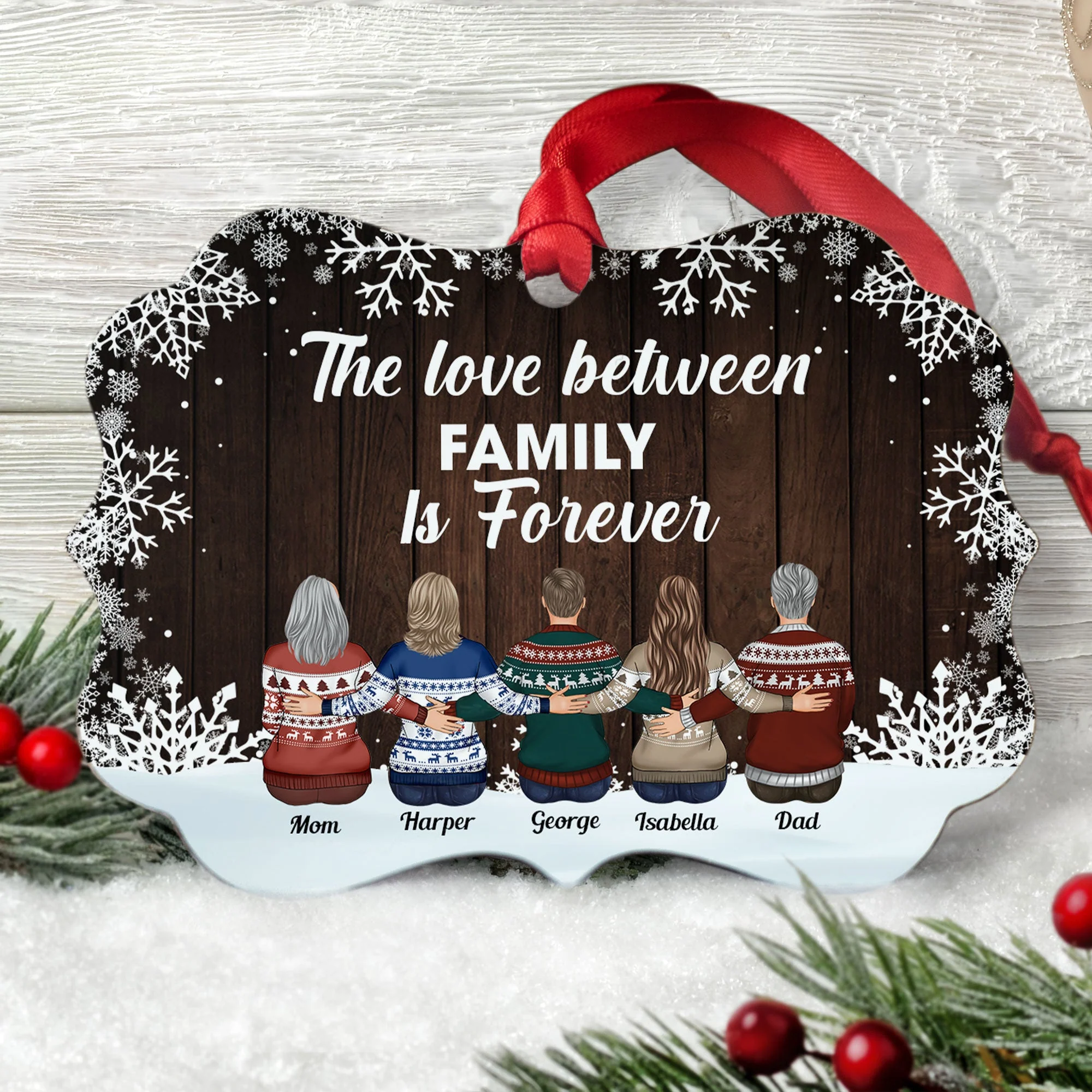 The Love Between Family Is Forever - Personalized Aluminum Ornament - Family Hugging - Image 2