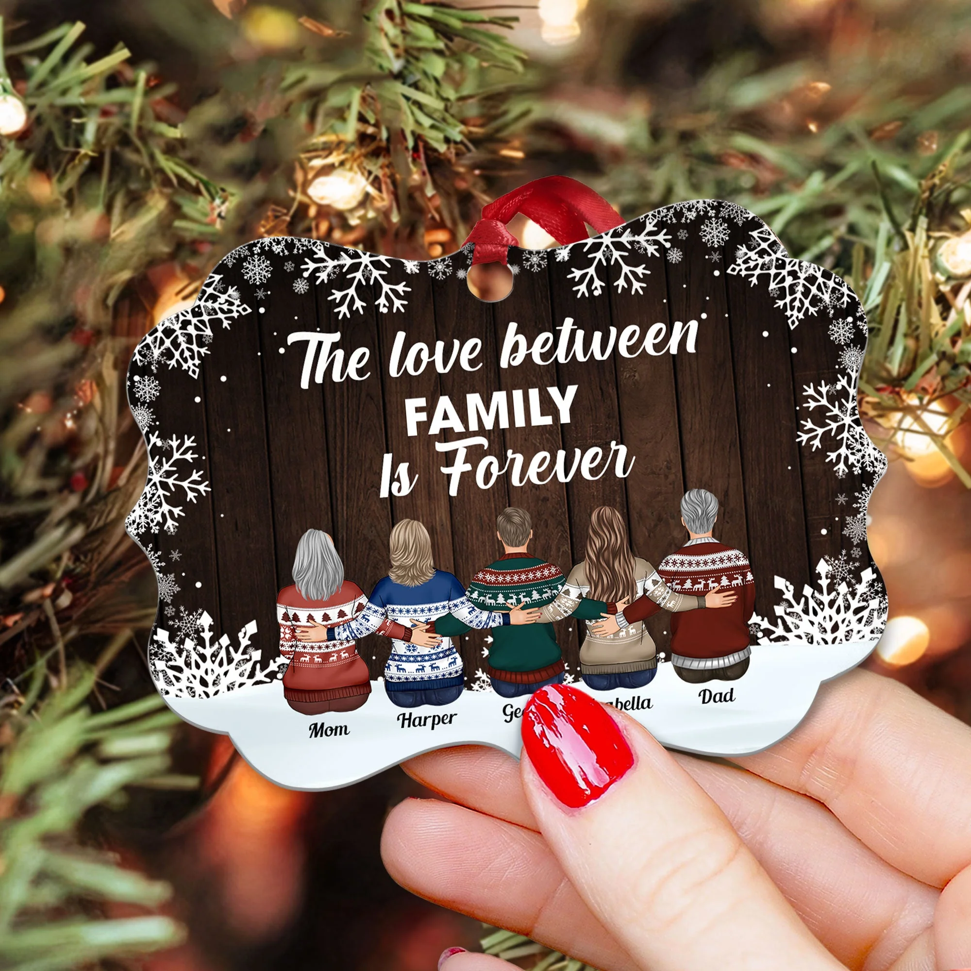 The Love Between Family Is Forever - Personalized Aluminum Ornament - Family Hugging - Image 6