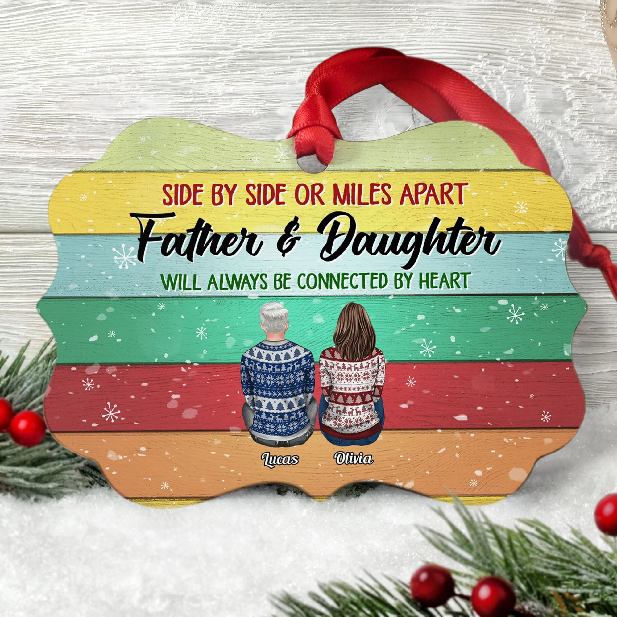 The Love Between Father And Daughter Is Forever - Personalized Aluminum Ornament - Christmas Gift Father Ornament For Dad, Father, Papa - Ugly Christmas Sweater Sitting - Image 2