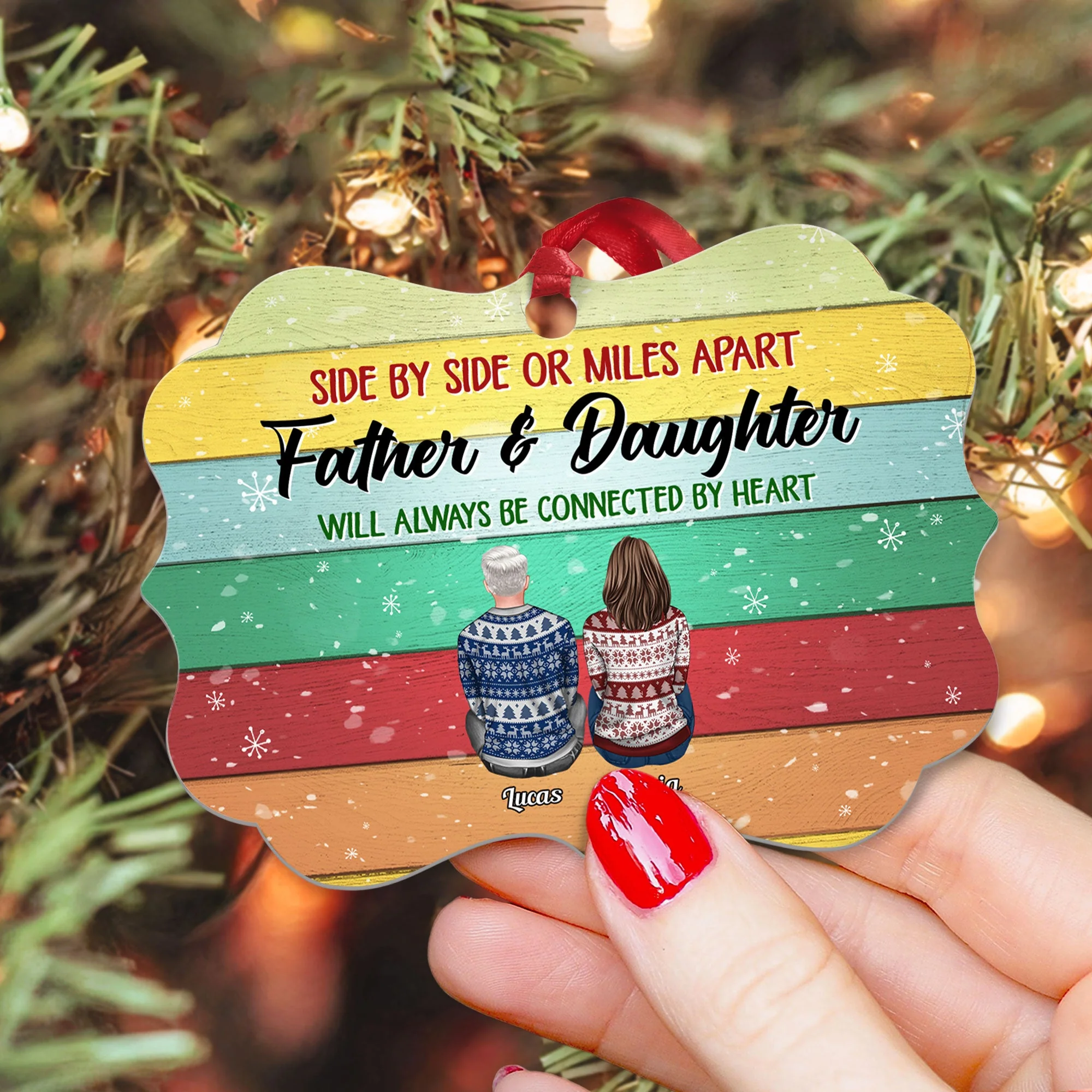 The Love Between Father And Daughter Is Forever - Personalized Aluminum Ornament - Christmas Gift Father Ornament For Dad, Father, Papa - Ugly Christmas Sweater Sitting - Image 3