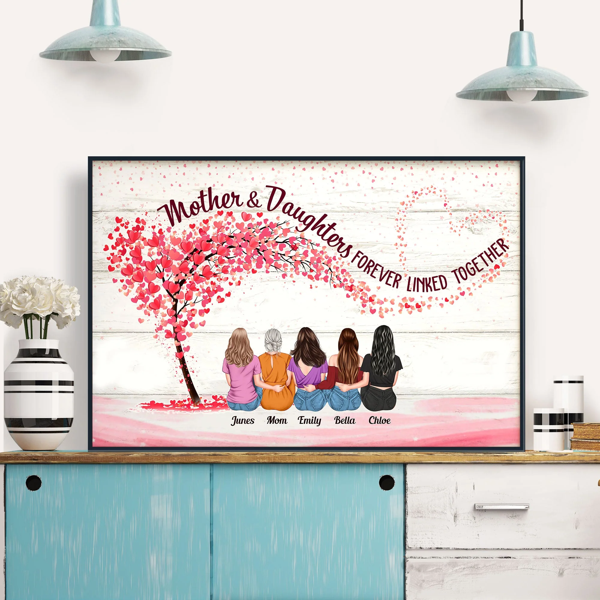 Mother & Daughters Forever Linked Together - Personalized Wrapped Canvas - Image 3
