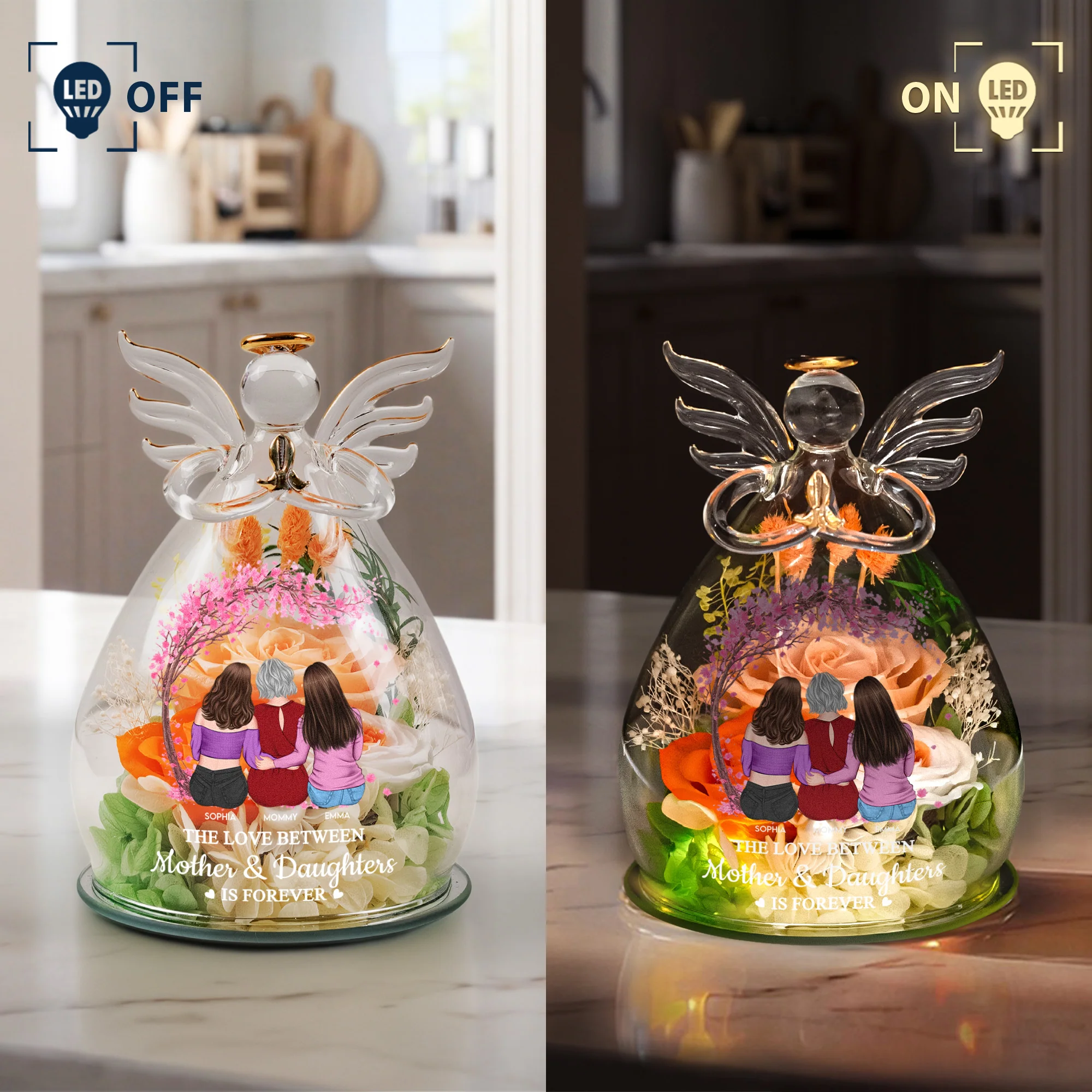 The Love Between Mother & Daughters Is Forever - Personalized Flower In Glass Angel Figurines - Image 5