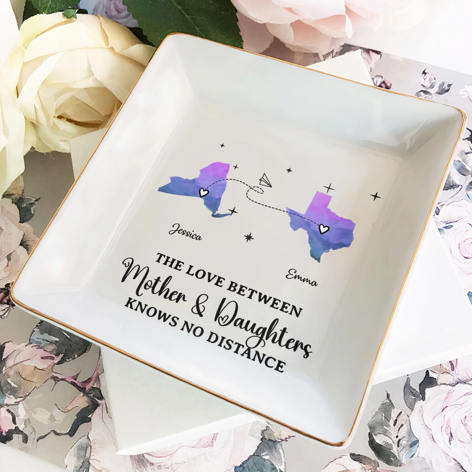 The Love Between Mother & Daughters Knows No Distance - Custom Multiple States - Personalized Jewelry Dish - Image 3