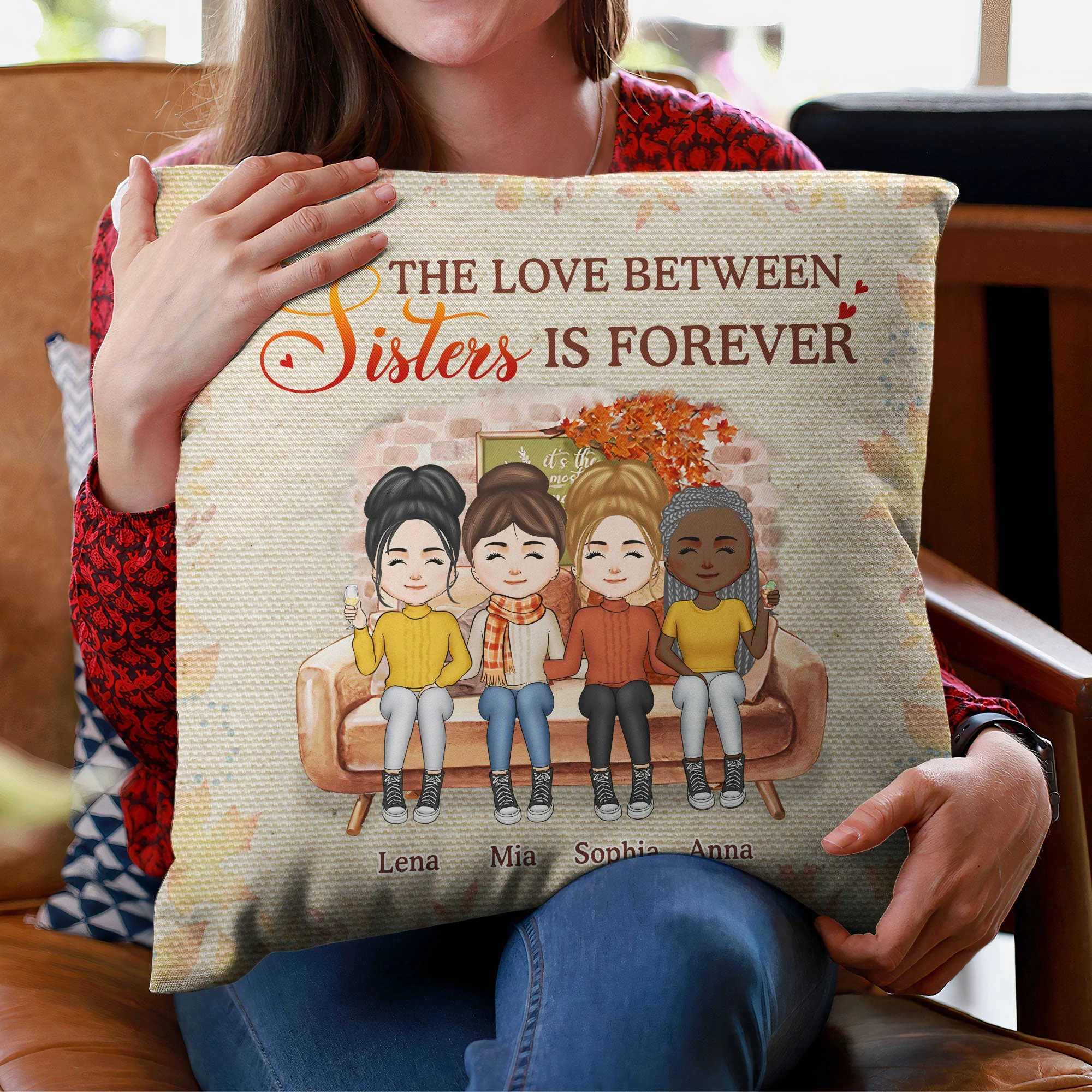The Love Between Sisters Is Forever - Personalized Pillow (Insert Included) - Fall Vibes Gift For Sisters, Brothers, Siblings, Long Distance Family, Heartwarming Gift - Image 3