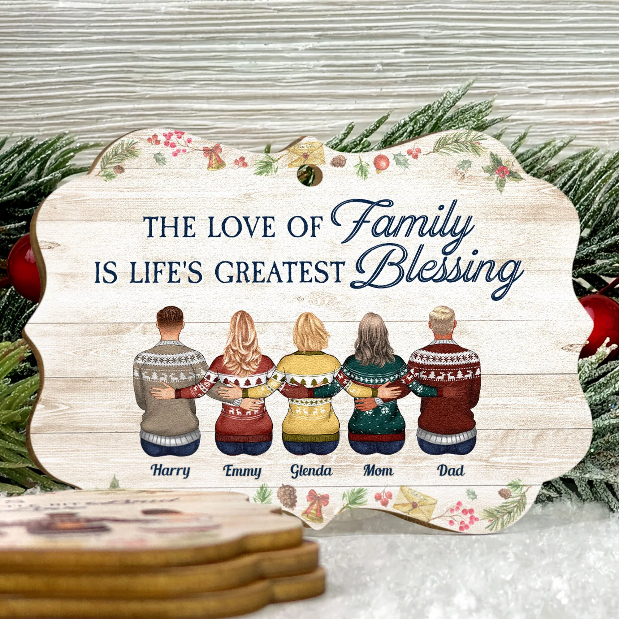 The Love Of Family Is Life's Greatest Blessing - Personalized Aluminum Ornament - Christmas Gift Family Ornament For Dad, Mom, Brothers, Sisters - Family Hugging - Image 2