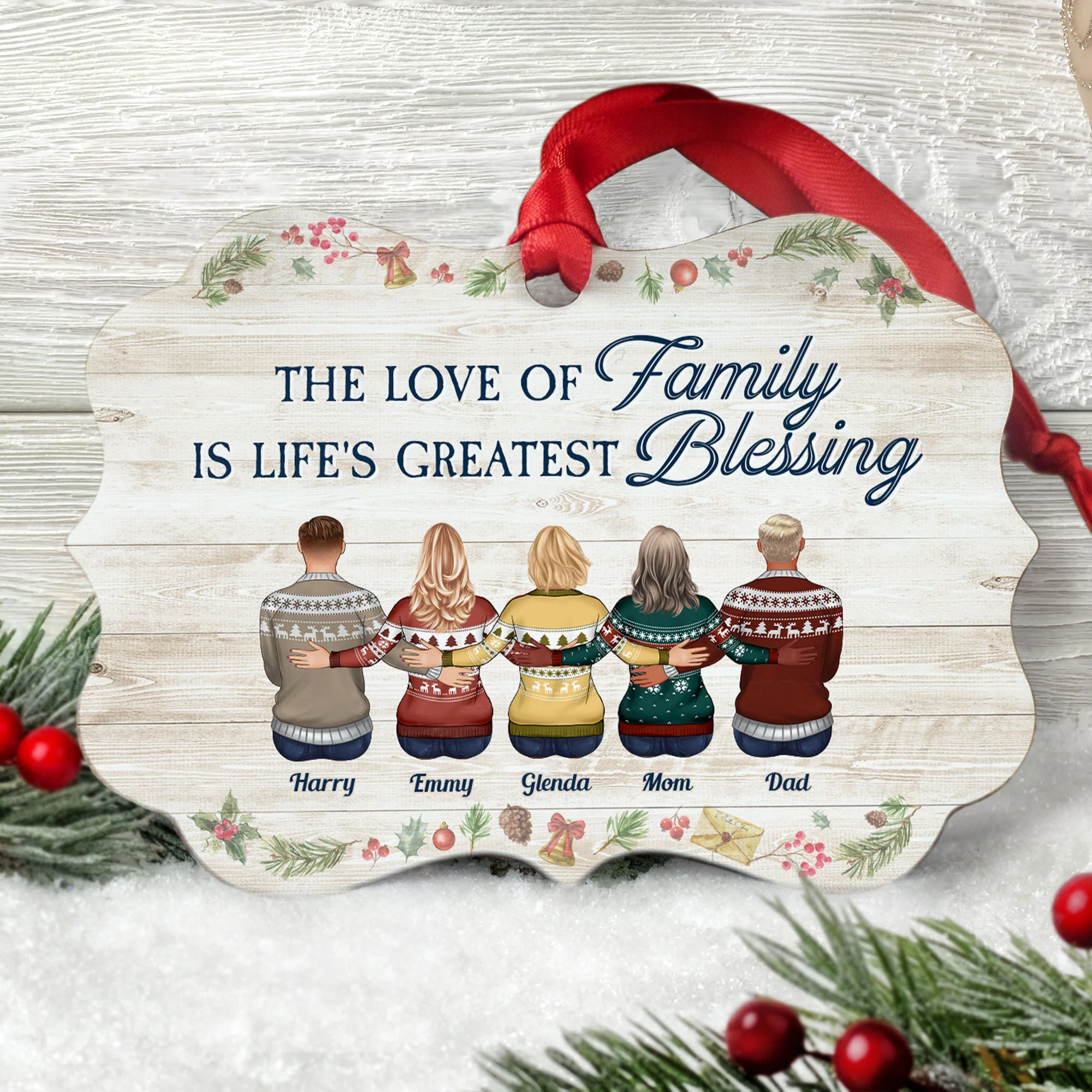 The Love Of Family Is Life's Greatest Blessing - Personalized Aluminum Ornament - Christmas Gift Family Ornament For Dad, Mom, Brothers, Sisters - Family Hugging - Image 4