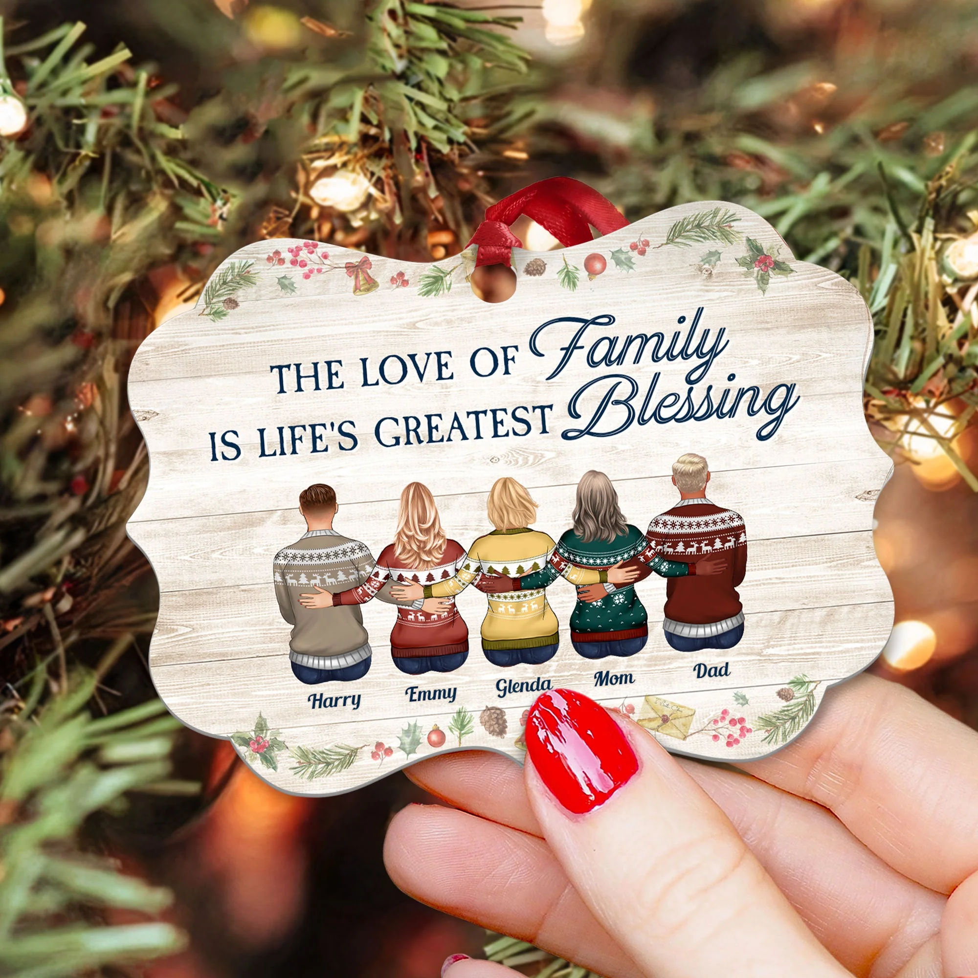The Love Of Family Is Life's Greatest Blessing - Personalized Aluminum Ornament - Christmas Gift Family Ornament For Dad, Mom, Brothers, Sisters - Family Hugging - Image 5