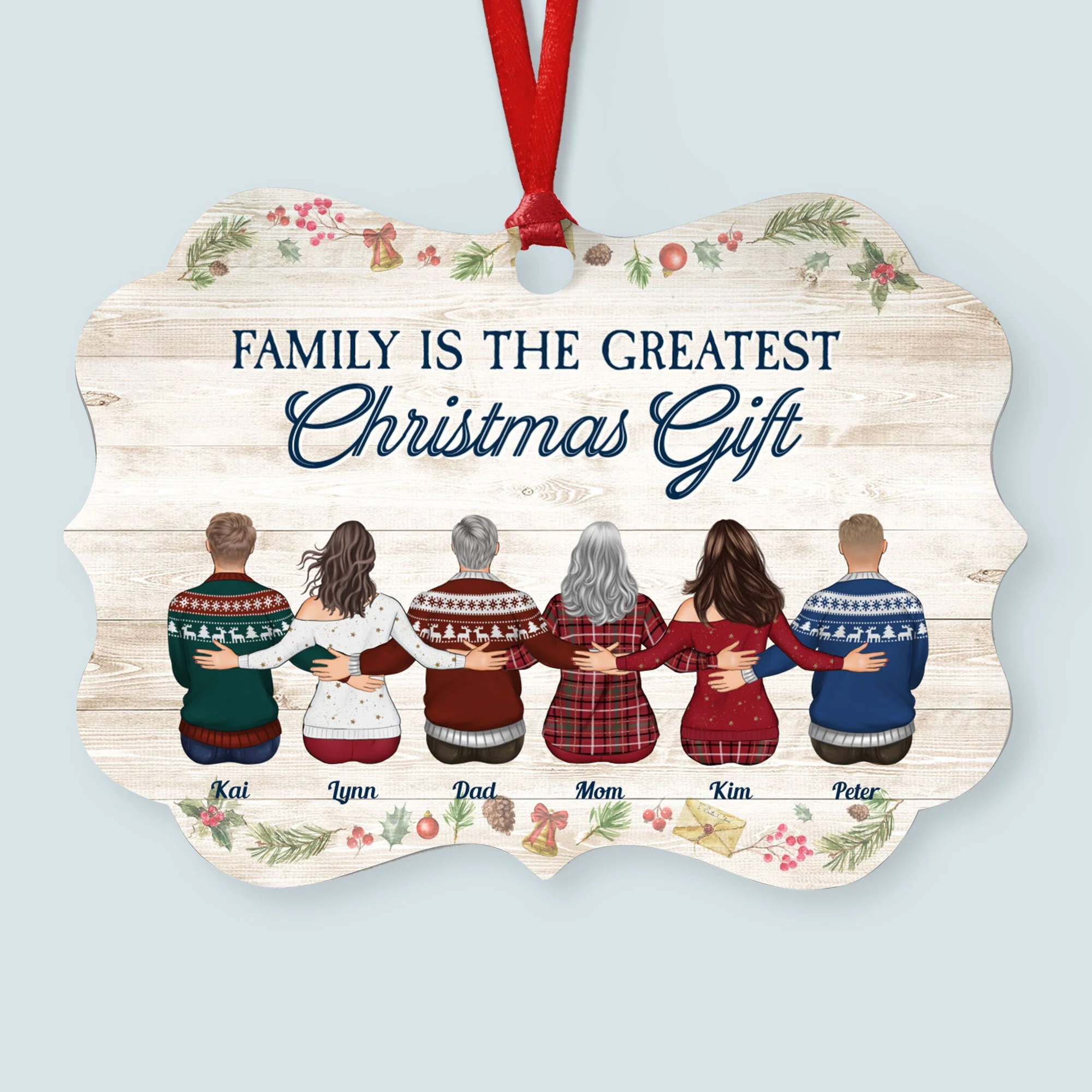 The Love Of Family Is Life's Greatest Blessing - Personalized Aluminum Ornament - Christmas Gift Family Ornament For Dad, Mom, Brothers, Sisters - Family Hugging - Image 9