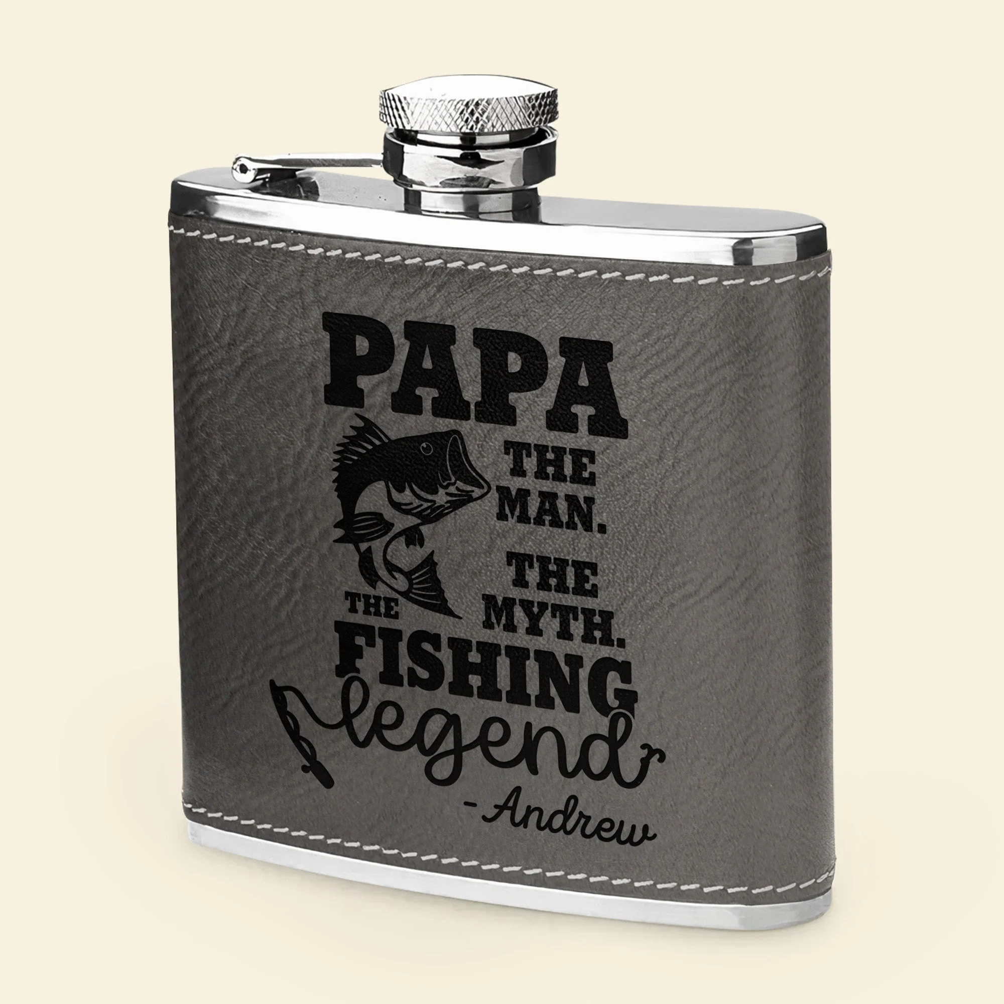 The Man The Myth The Fishing Legend - Personalized Leather Flask - Image 5