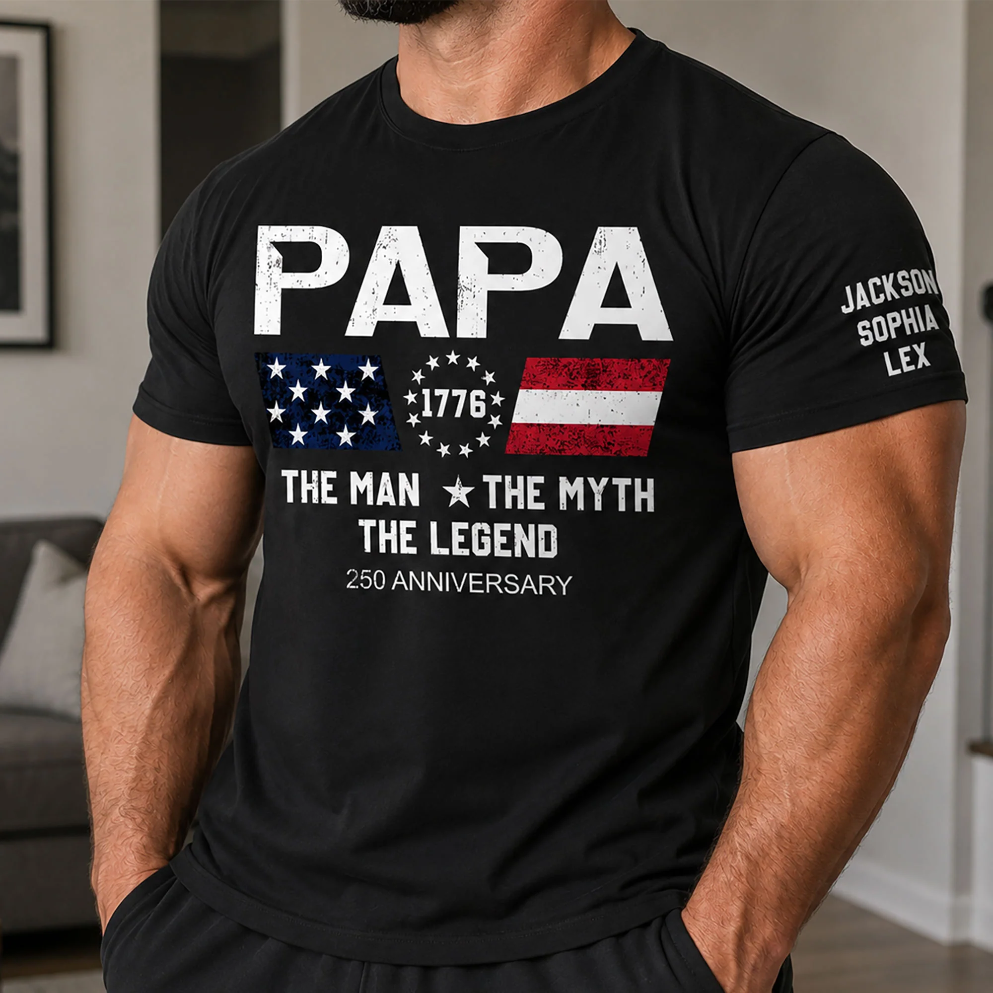 The Man The Myth The Legend - Dad, Papa 250 Years Anniversary - Custom Kids' Names On Sleeve - Personalized Shirt