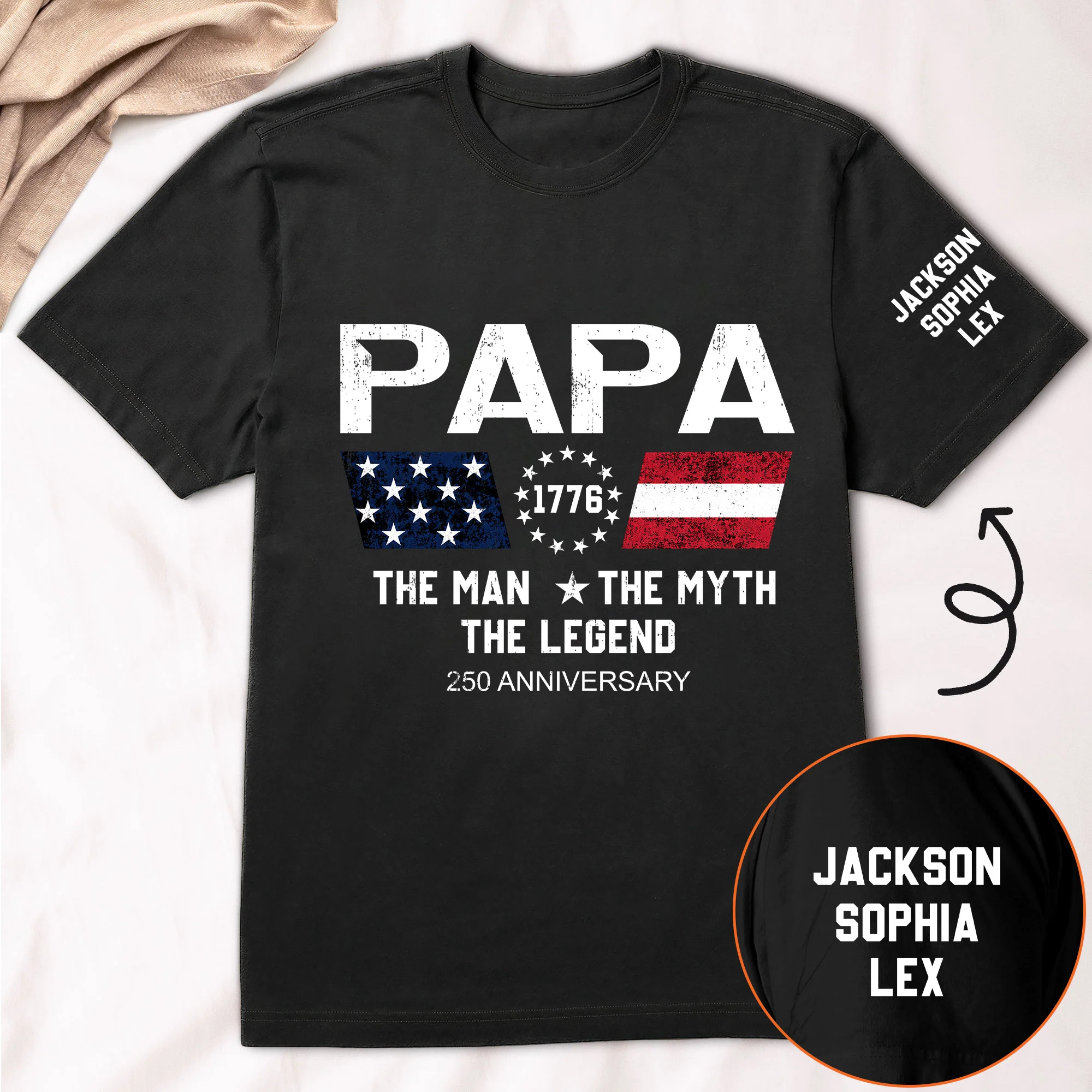 The Man The Myth The Legend - Dad, Papa 250 Years Anniversary - Custom Kids' Names On Sleeve - Personalized Shirt - Image 2