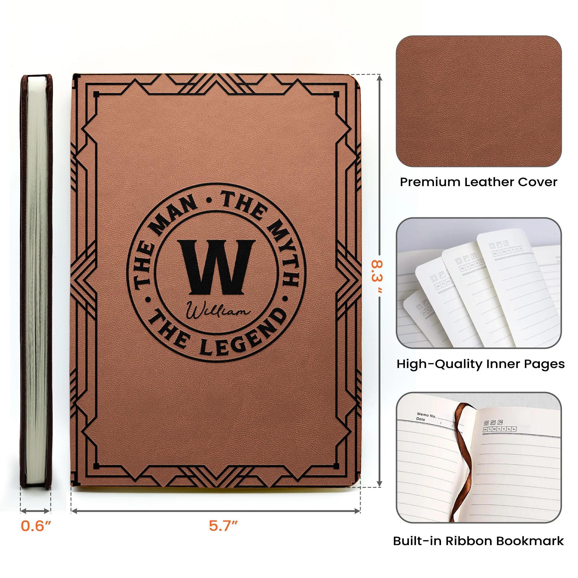 The Man The Myth The Legend Monogram - Personalized Leather Journal - Image 6