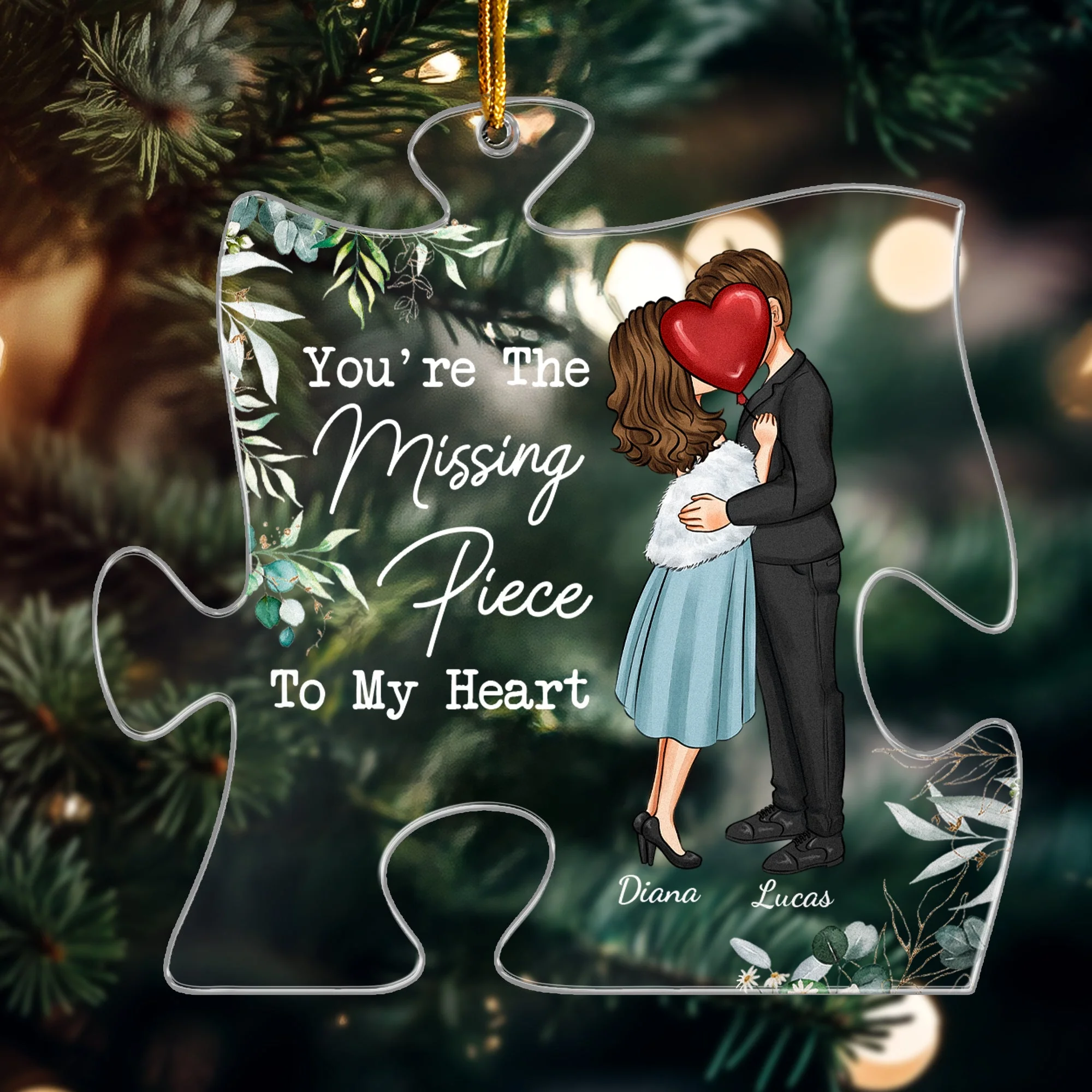 The Missing Piece To My Heart Couples - Personalized Acrylic Ornament - Image 4