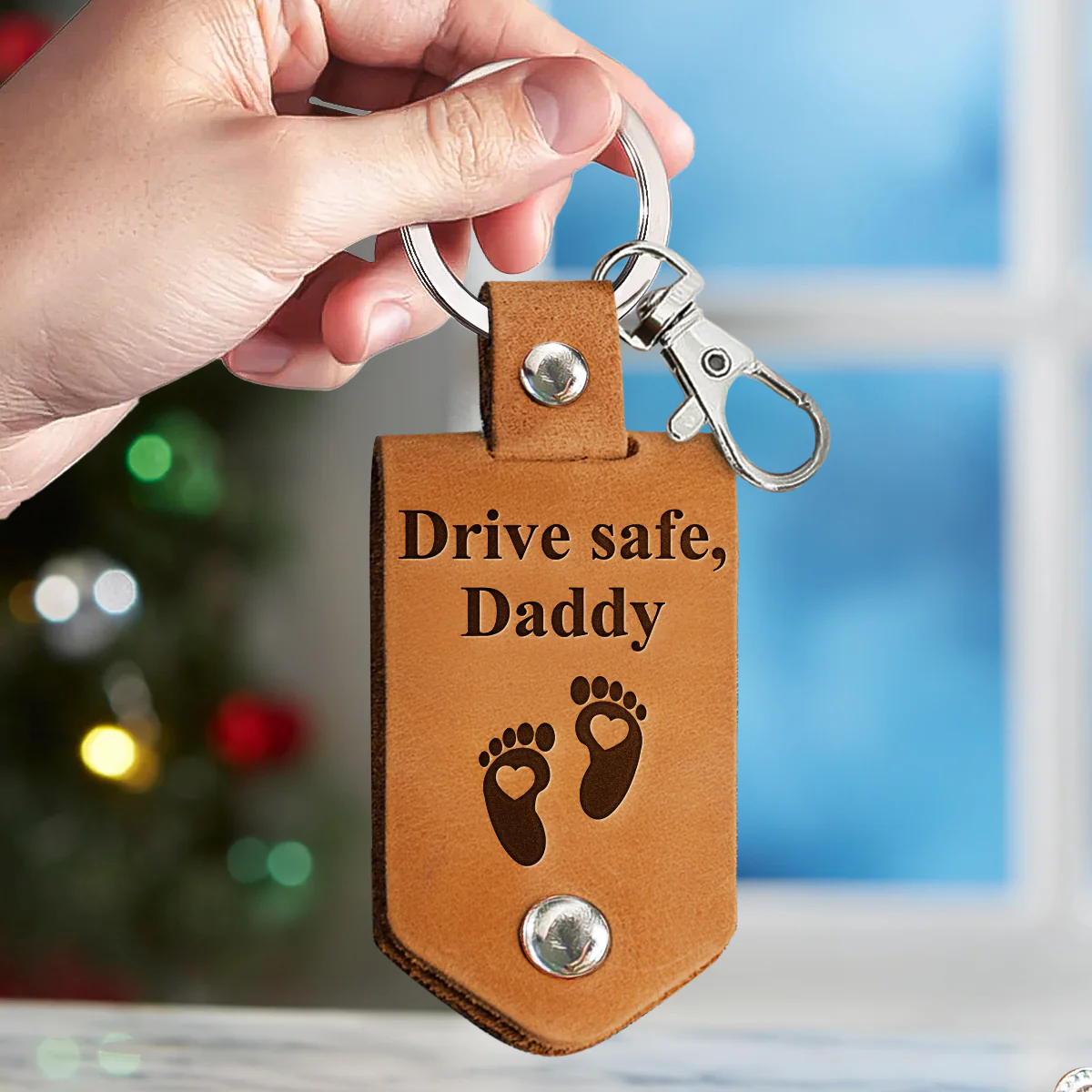 The Moment You Became My Daddy - Personalized Leather Keychain - Image 4