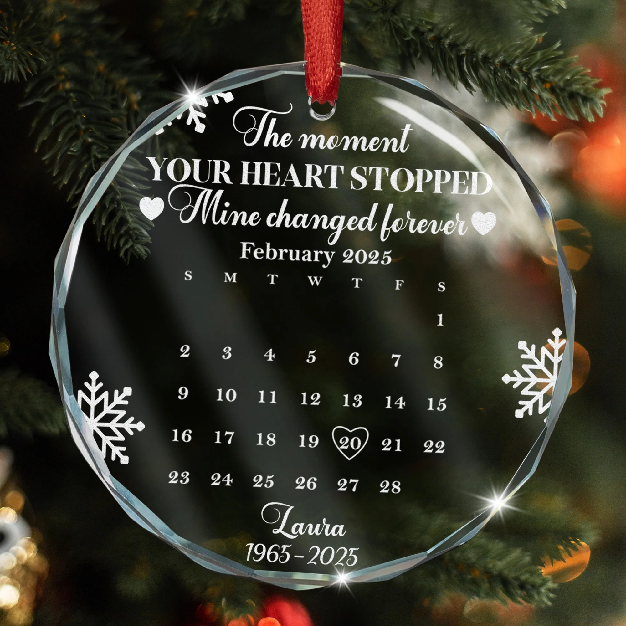 The Moment Your Heart Stopped Mine Changed Forever Calendar - Personalized Glass Ornament - Image 4