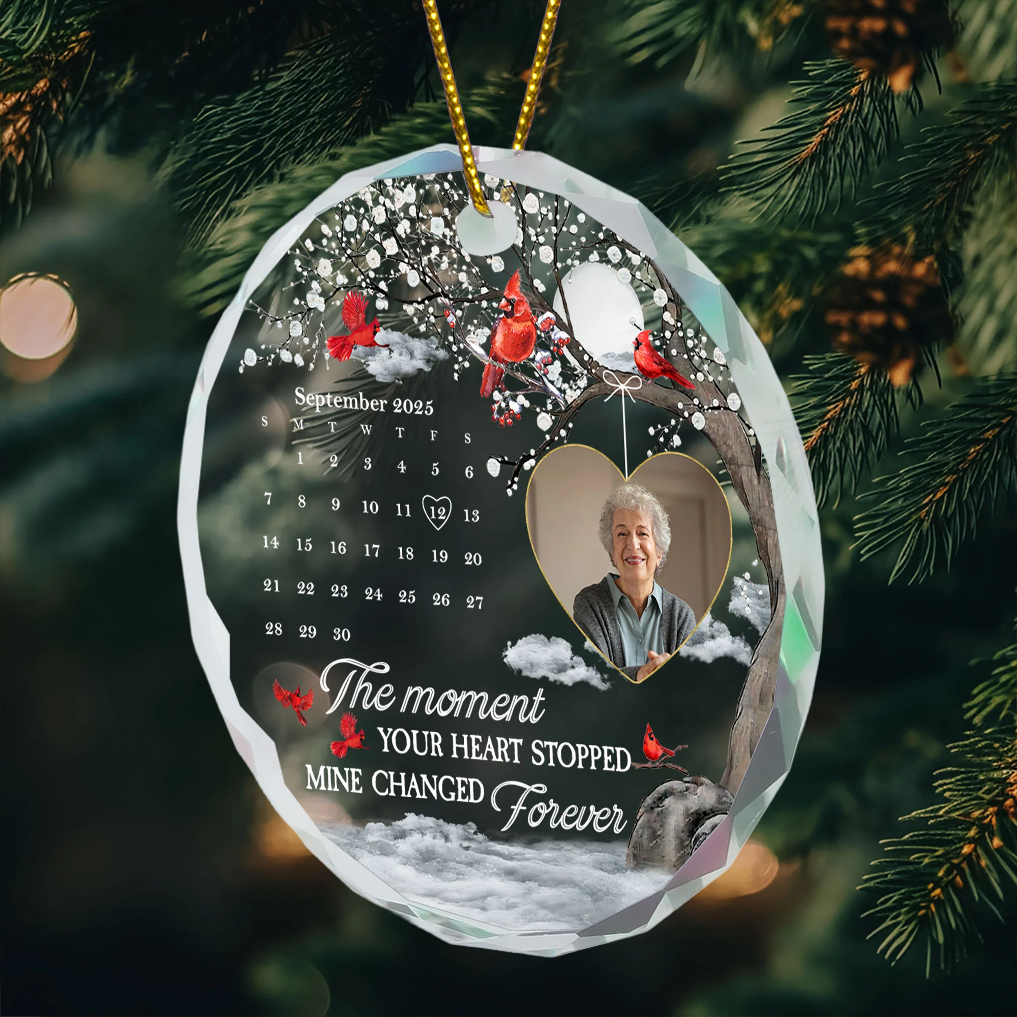The Moment Your Heart Stopped Mine Changed Forever - Personalized Glass Photo Ornament - Image 6