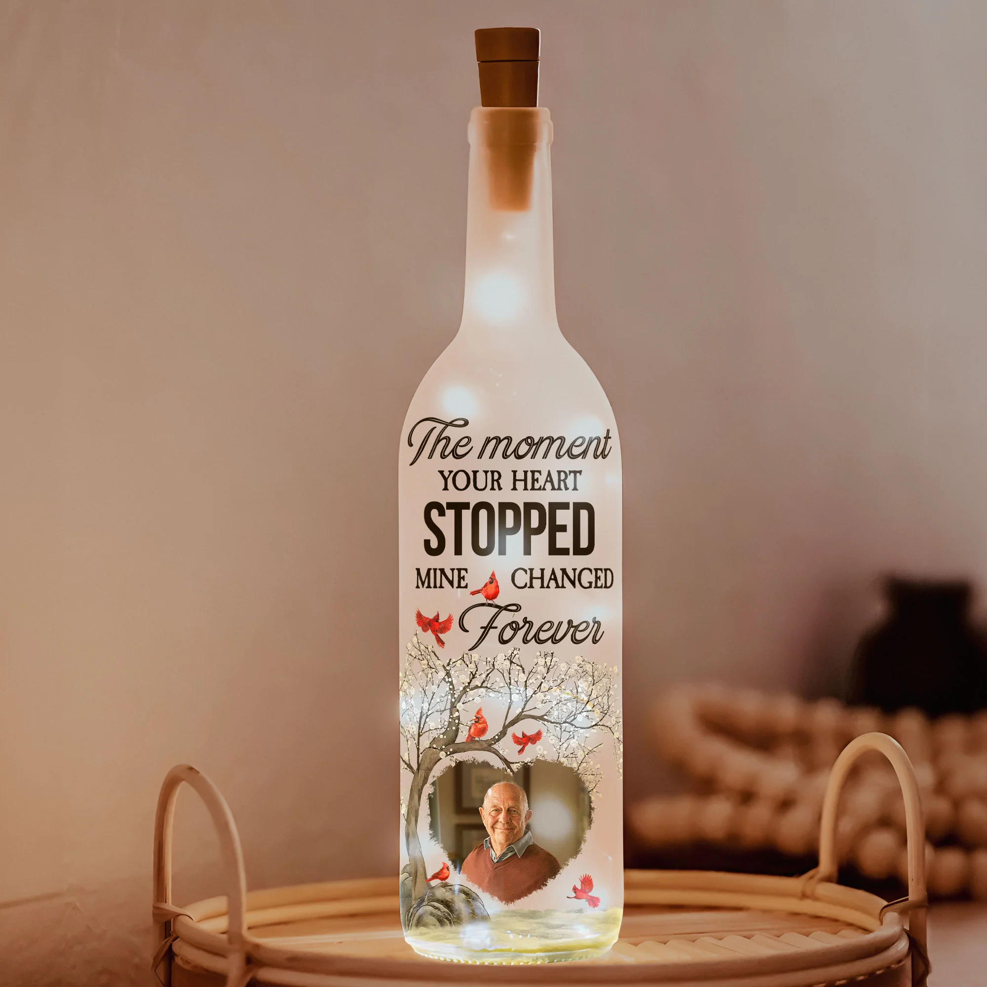 The Moment Your Heart Stopped Mine Changed Forever - Personalized Photo Bottle Lamp - Image 4