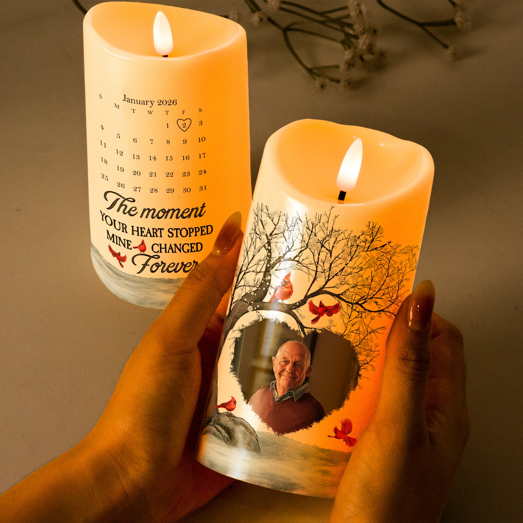 The Moment Your Heart Stopped Mine Changed Forever - Personalizes Photo LED Candle - Image 4