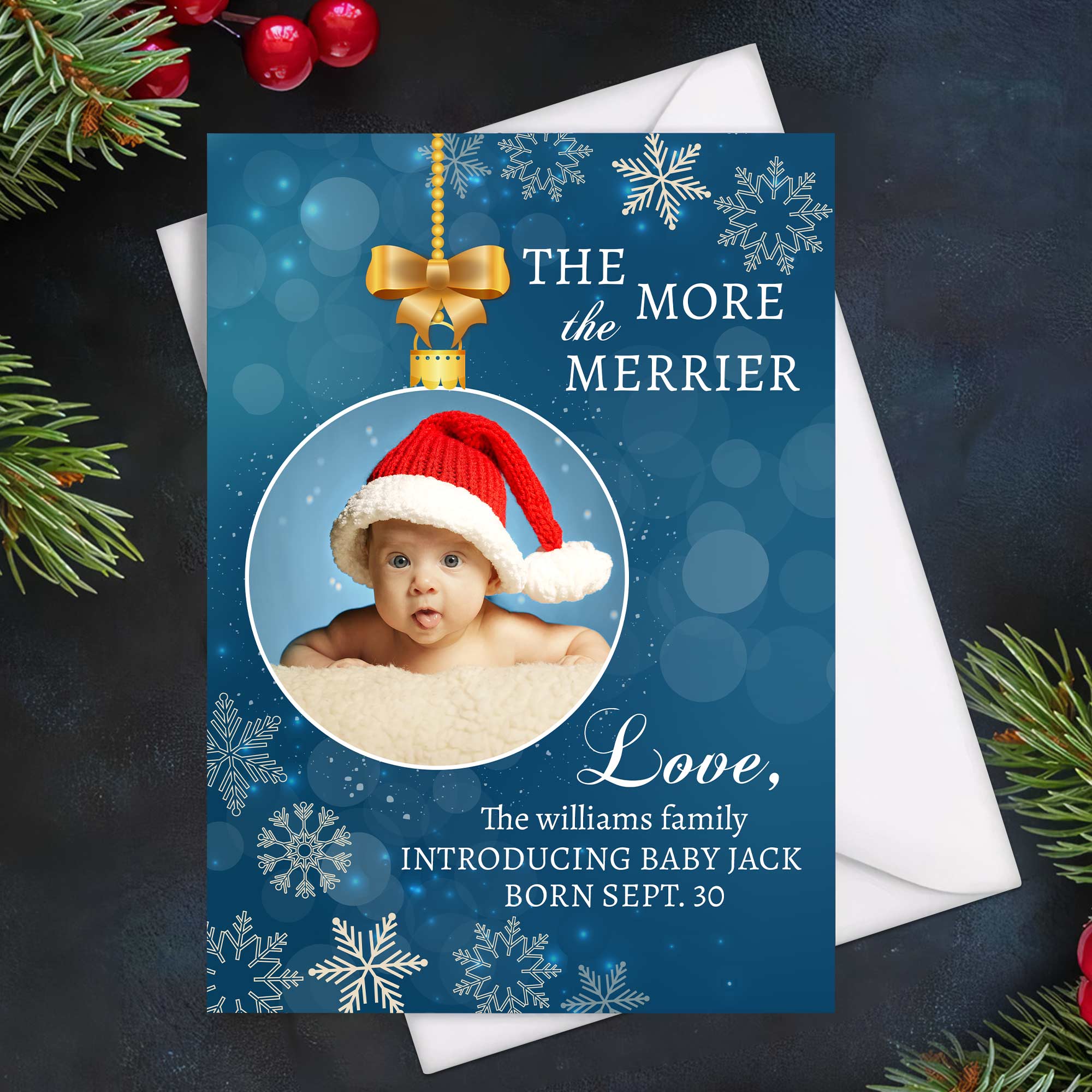The More The Merrier, Newborn - Personalized Photo Christmas Card - Image 4