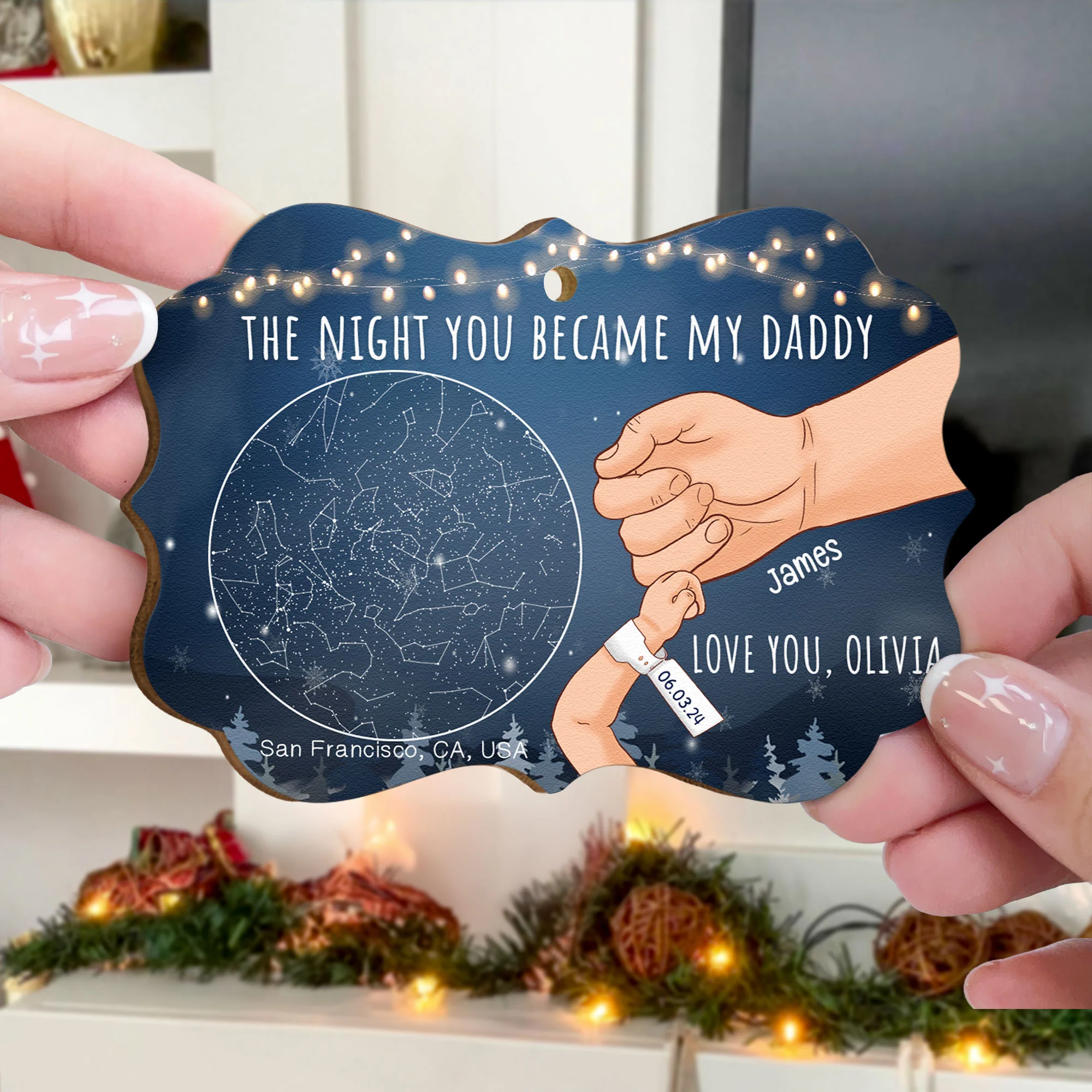 The Night You Became My Daddy Custom Star Map - Personalized Wooden Ornament - Image 4