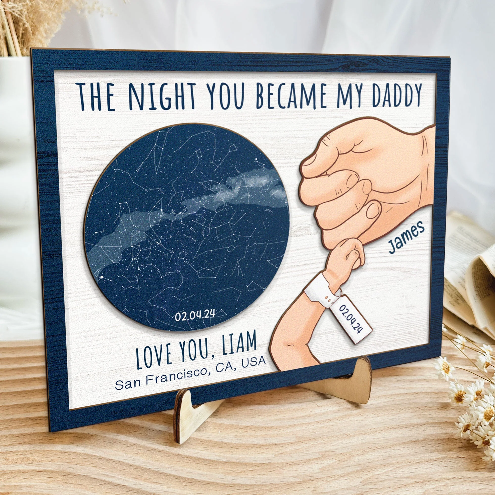 The Night You Became My Daddy First Father's Day - Personalized Wooden Plaque - Image 2