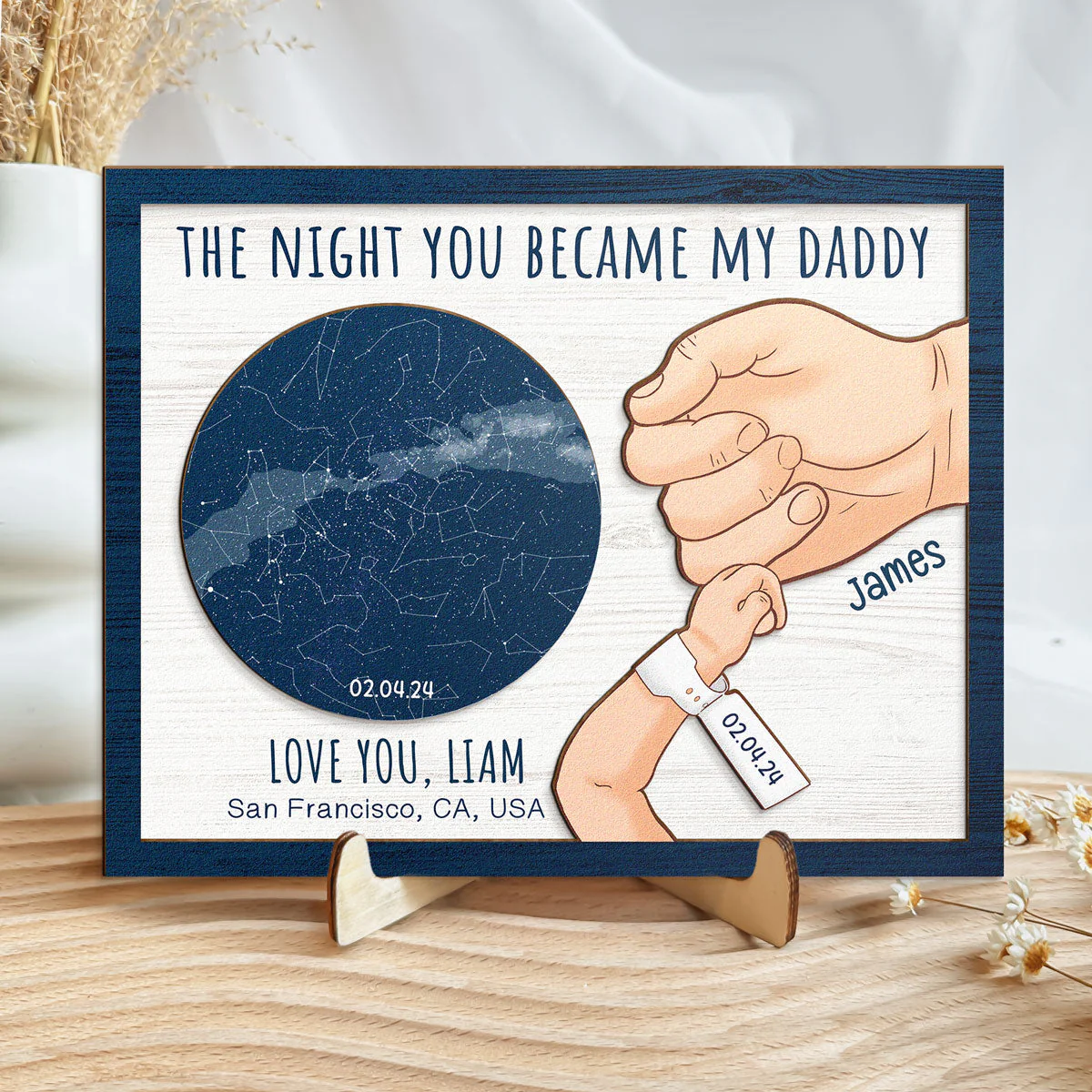 The Night You Became My Daddy First Father's Day - Personalized Wooden Plaque - Image 5