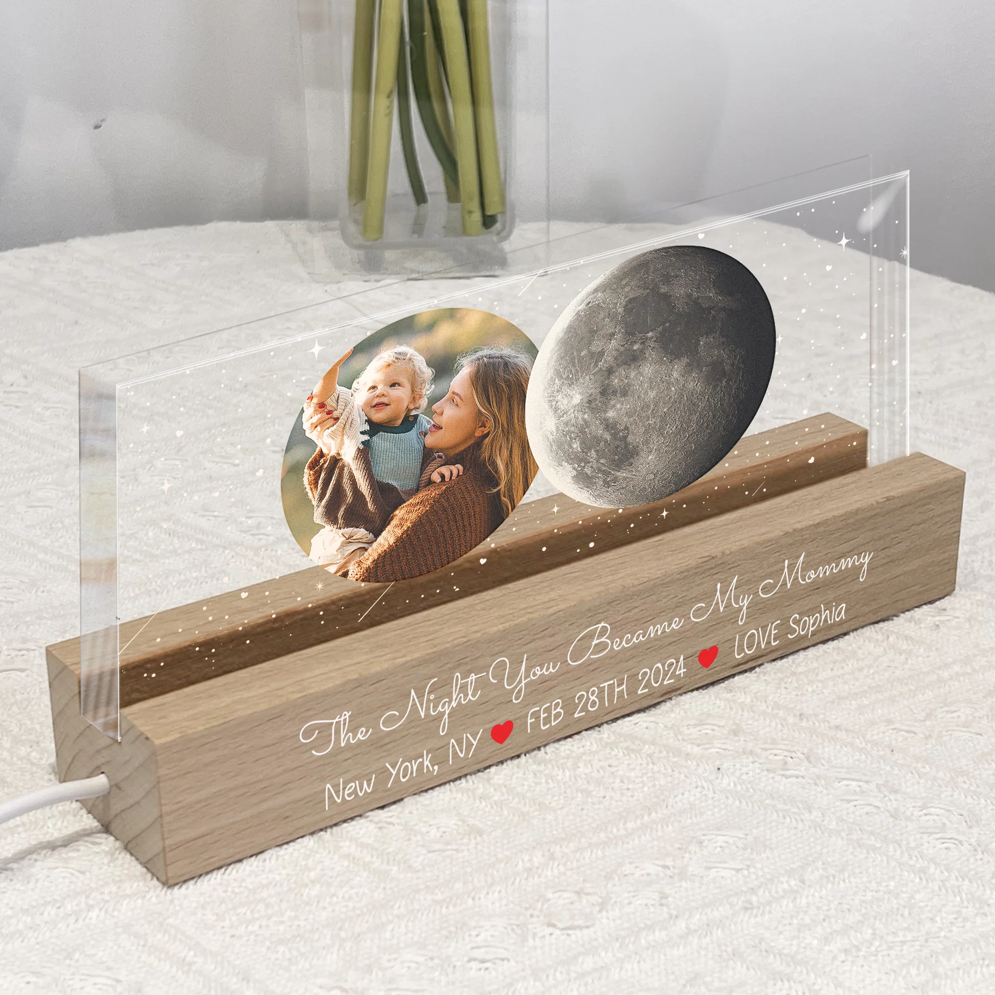 The Night You Became My Mommy Moon Phase - Personalized Photo LED Night Light - Image 4