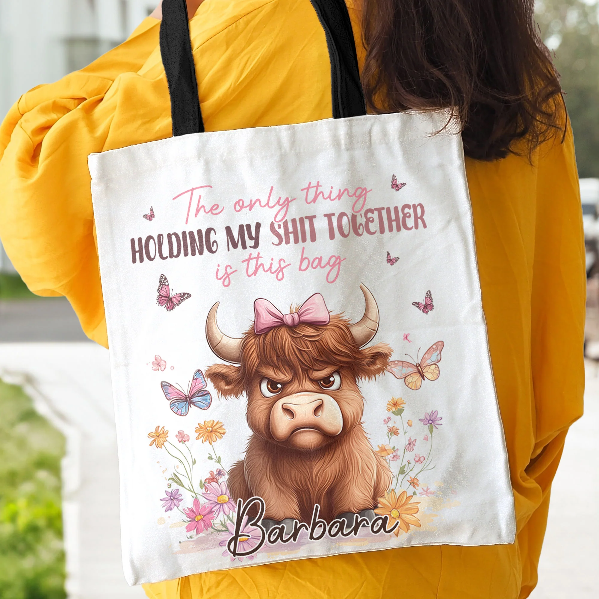 The Only Thing Holding My Shit Together Is This Bag Highland Cow - Personalized Tote Bag - Image 4