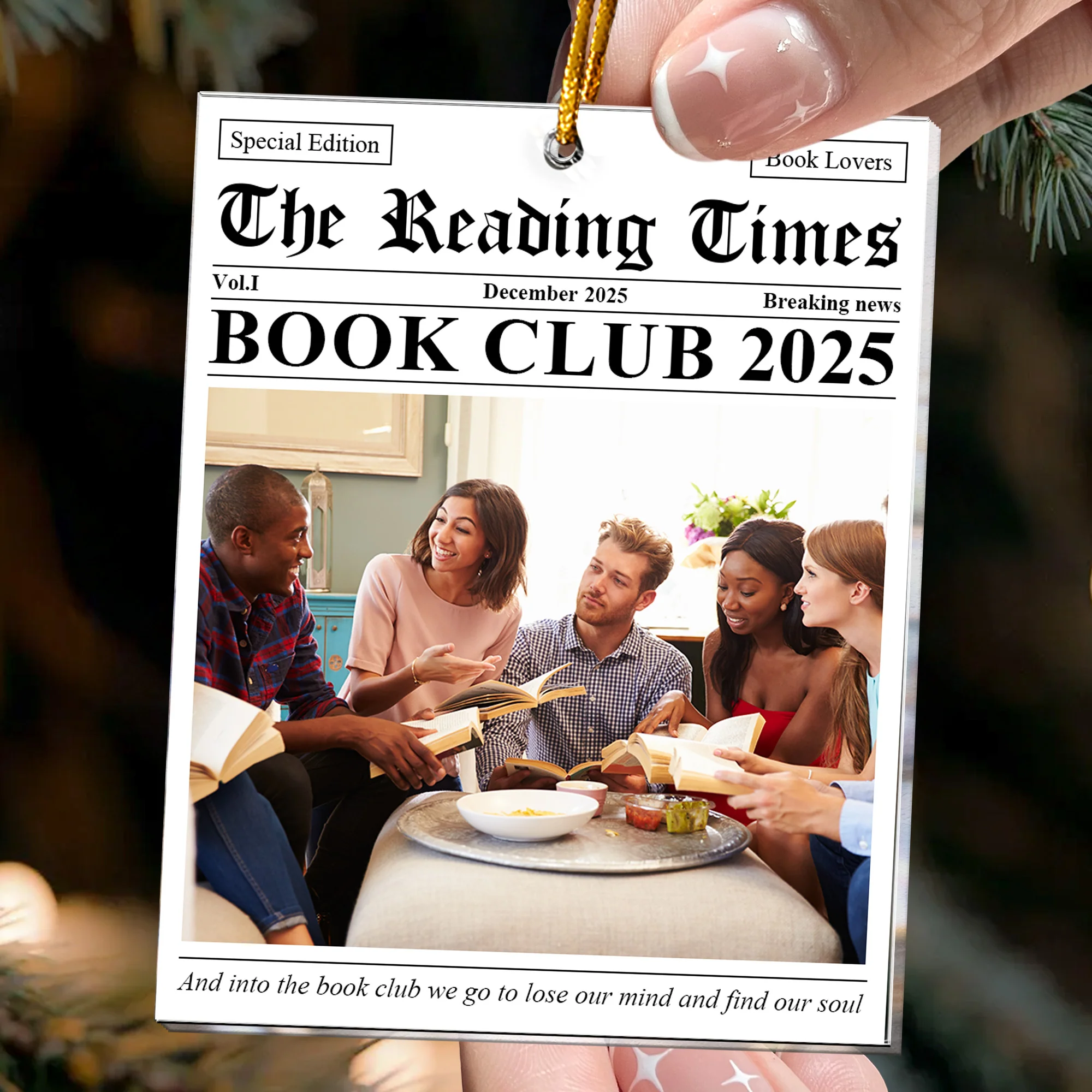 The Reading Times Book Club Newspaper - Personalized Acrylic Photo Ornament - Image 2