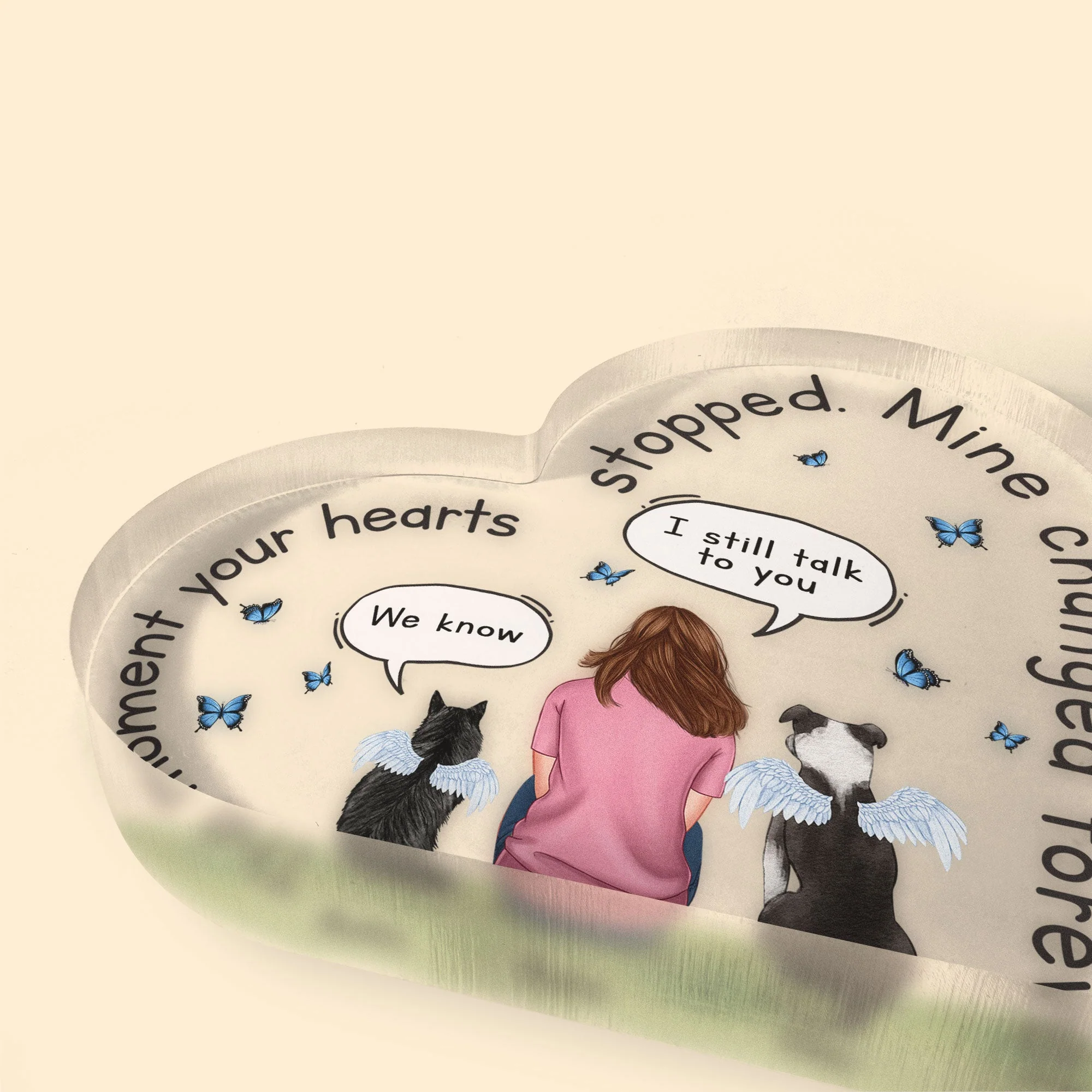 The Road To My Heart Is Paved With Pawprints - Personalized Heart Shaped Acrylic Plaque - Memorial, Sympathic Gift For Loss Cat & Dog's Owner, Pet Loss - Image 3
