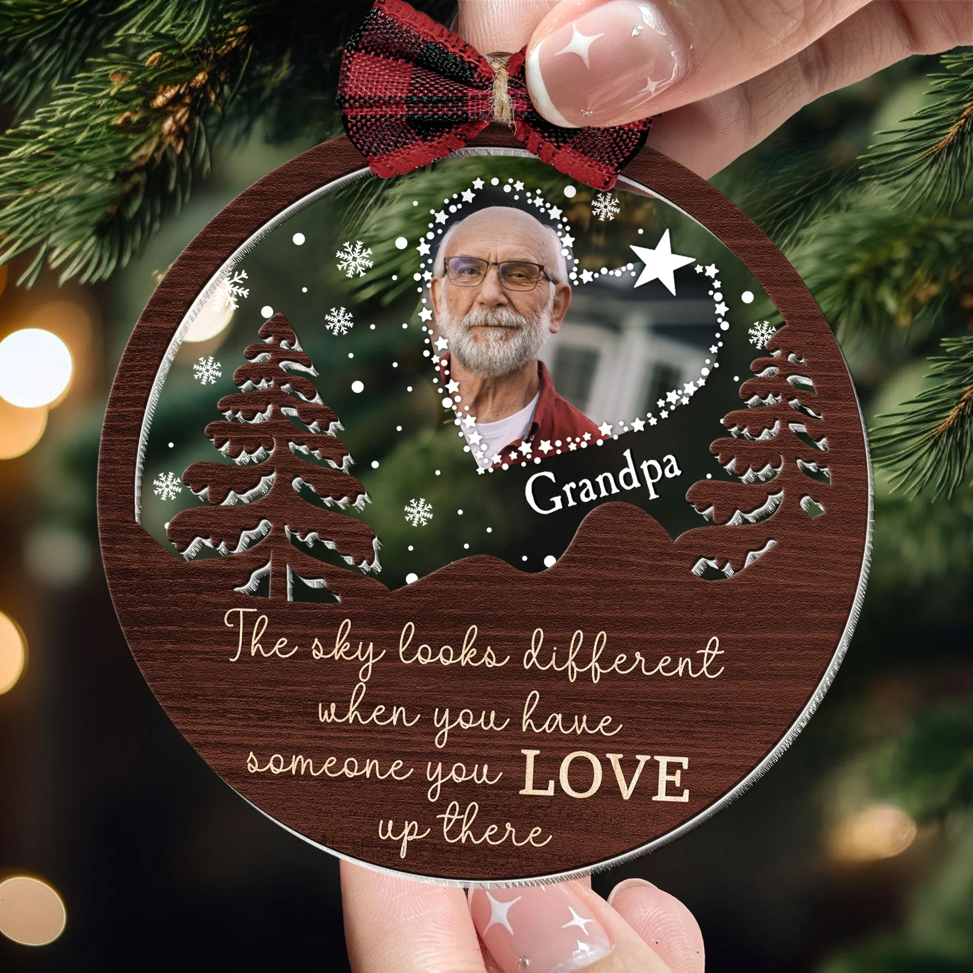 The Sky Looks Different - Personalized Photo Wood And Acrylic Ornament - Image 4