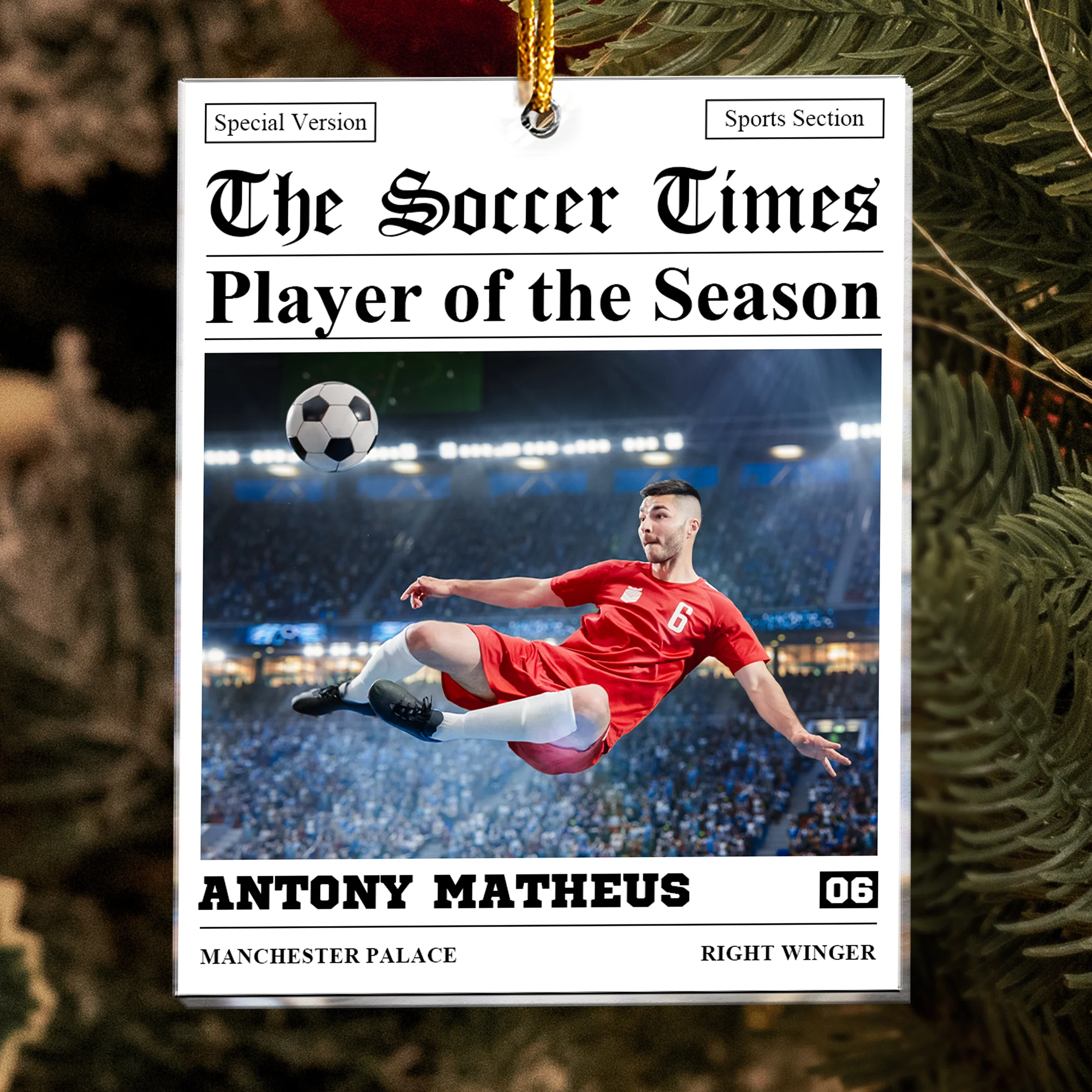 The Soccer Times Newspaper - Personalized Acrylic Photo Ornament - Image 2