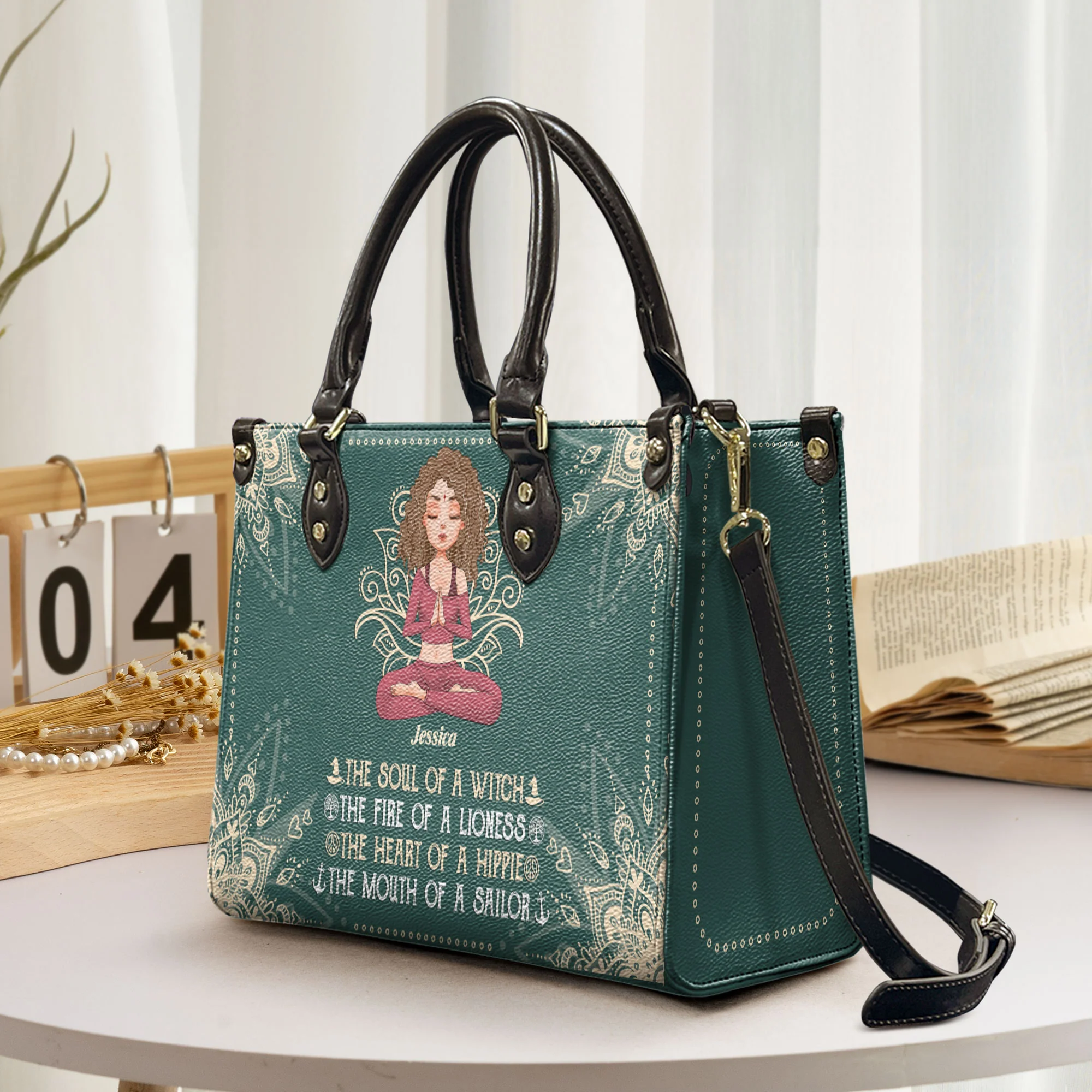 The Soul Of A Witch, The Fire Of A Lioness - Personalized Leather Bag - Image 2